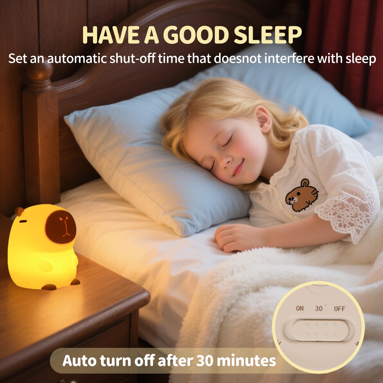 Daixinde Capybara Night Light, Cute Squishy Silicone Night Light for Kids, Long-Lasting Rechargeable, Tap to Adjust Brightness,