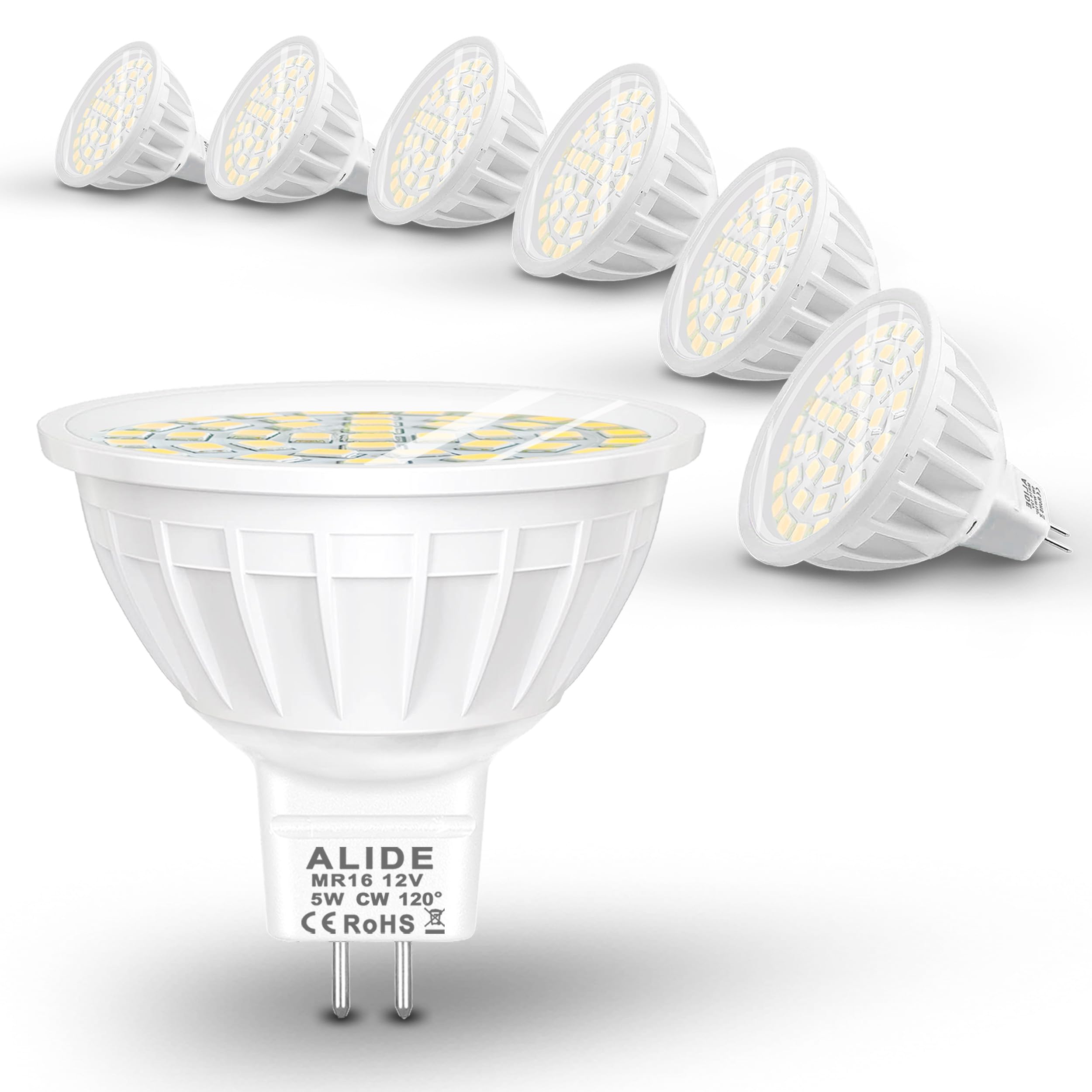 Alide Mr16 Led Bulbs 5W,50W Halogen Equivalent,Wide Angle 120 Degree,Gu5.3 Bi-Pin 5000K Daylight White,12V Mr16 Led For Overhead