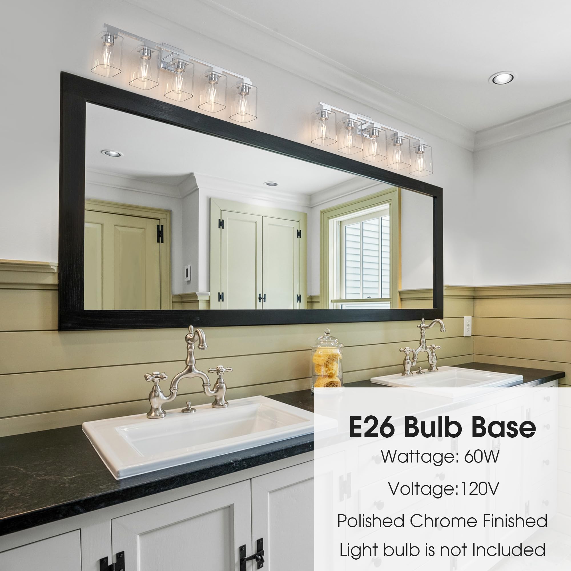 Espird 5 Light Bathroom Vanity Light - Chrome Bathroom Light Fixtures Square Design & Ul Certification, 31 Inch Bath Room Light