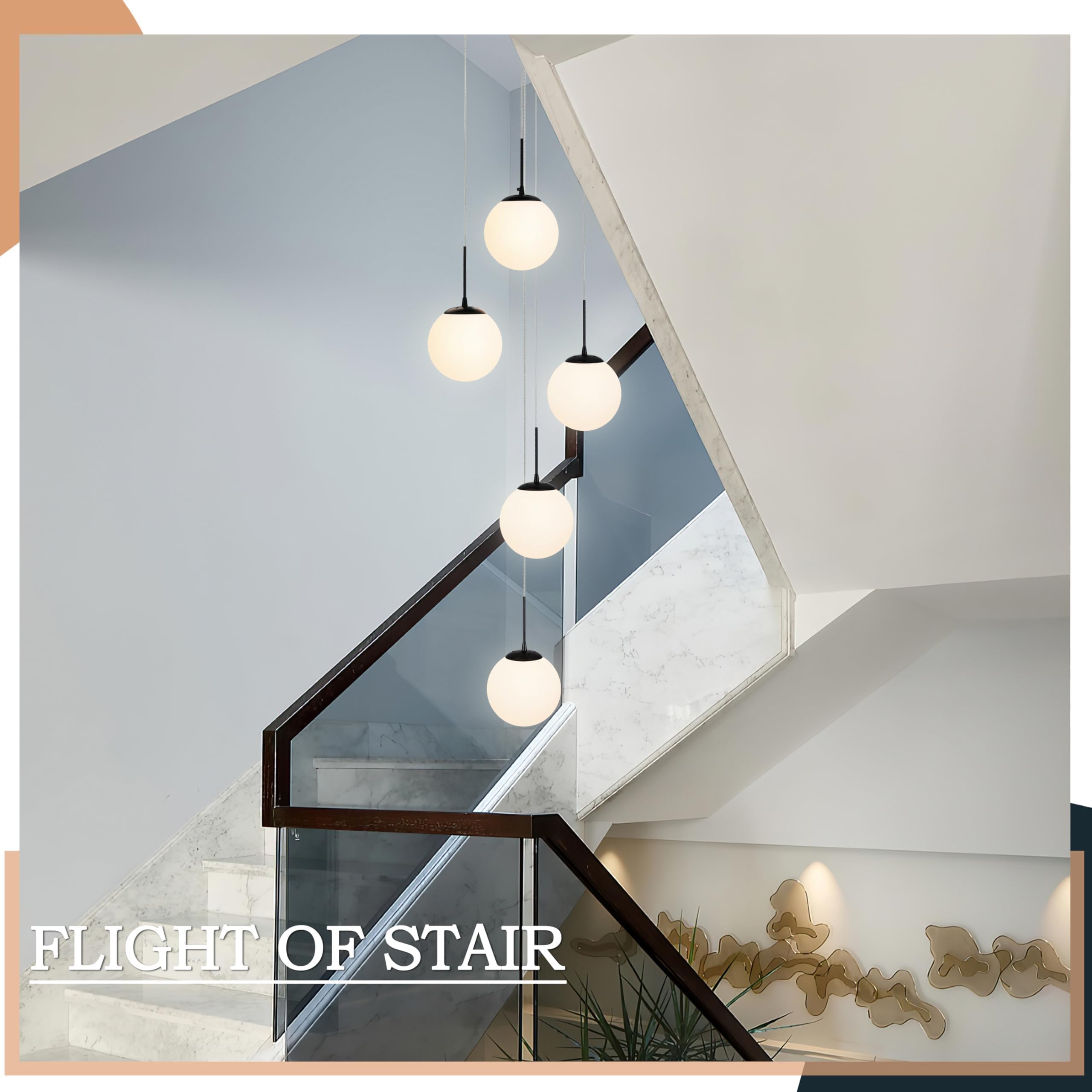 Koko&Yukina 5-Light Globe Glass Pendant Light Adjustable Length Pendant Lights Fixtures Modern Black Chandelier With Milky White
