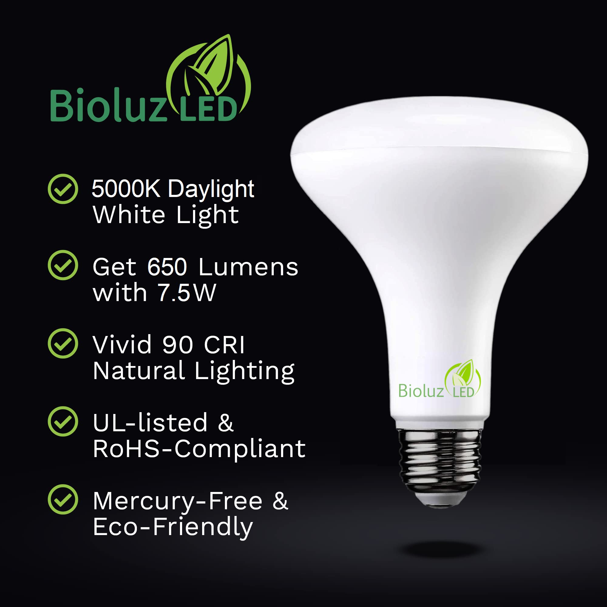 Bioluz Led 8 Pack Br30 Led Bulbs Indoor Flood Lights 90+ Cri 65W Equivalent Uses 7.5W 5000K Daylight 650 Lumens E26 Base Dimmabl