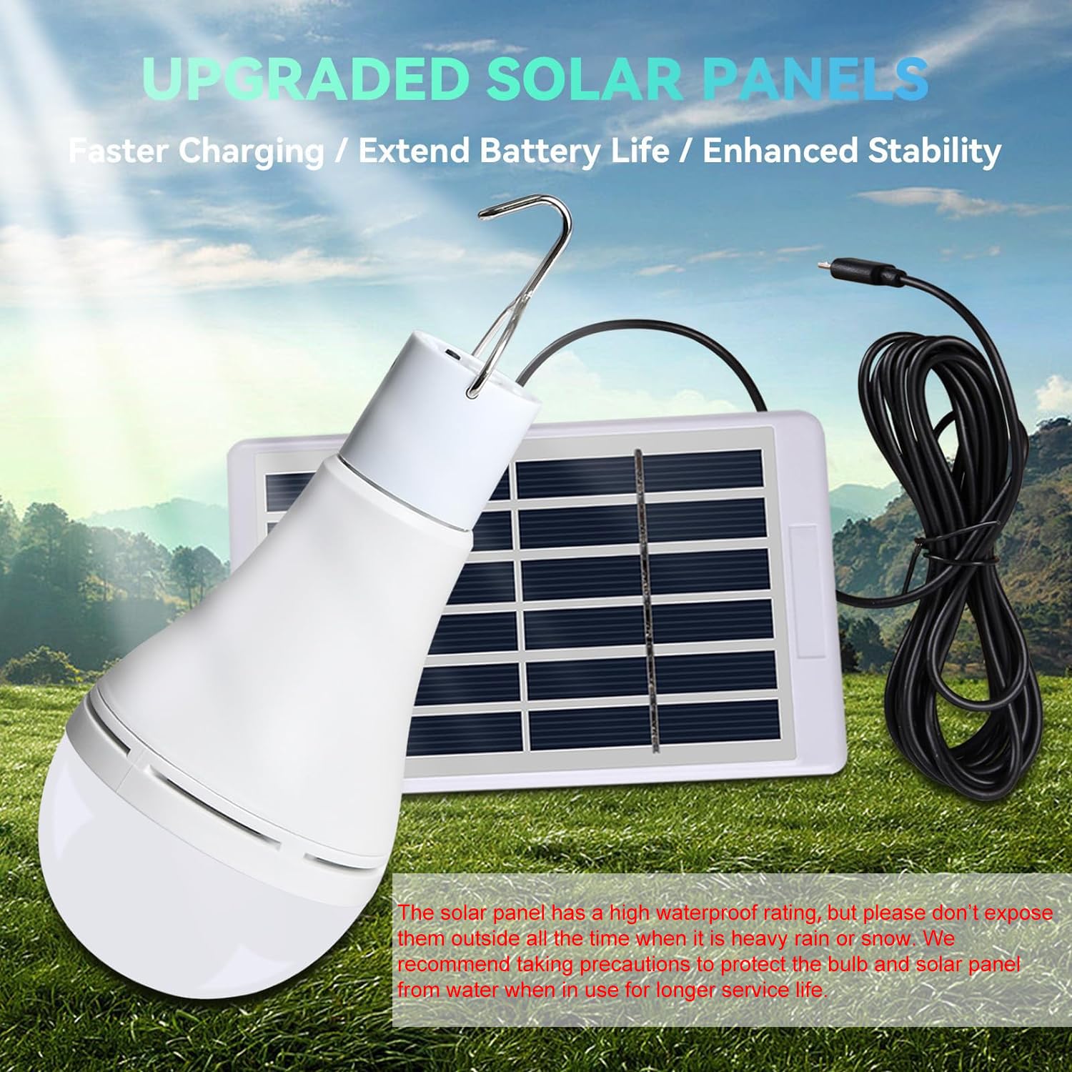 Beinhome Solar Light Bulbs - Rechargeable LED Coop Light with Timer for Indoor/Outdoor Use, Ideal for Camping & Emergency Power Outages