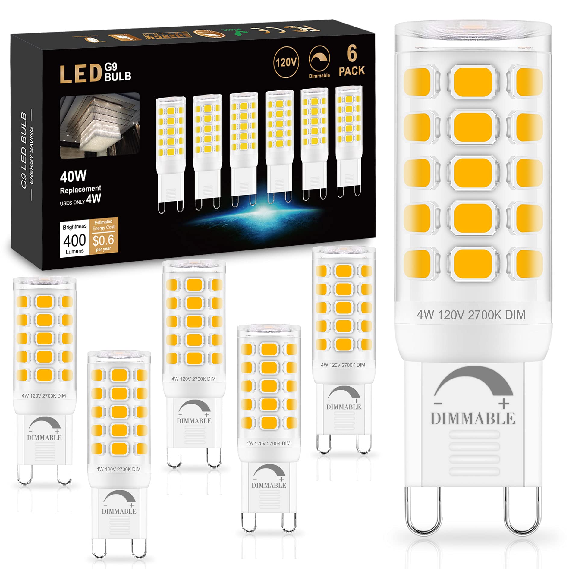 Sailstar G9 LED Bulb Dimmable 2700K Soft Warm White 12 Pack  T4 G9 4W Replacement for 40 Watts Halogen  Ceramic Bi Pin Base  120V 400 Lumen 360Beam Angle  G9 Light Bulbs for Chandelier