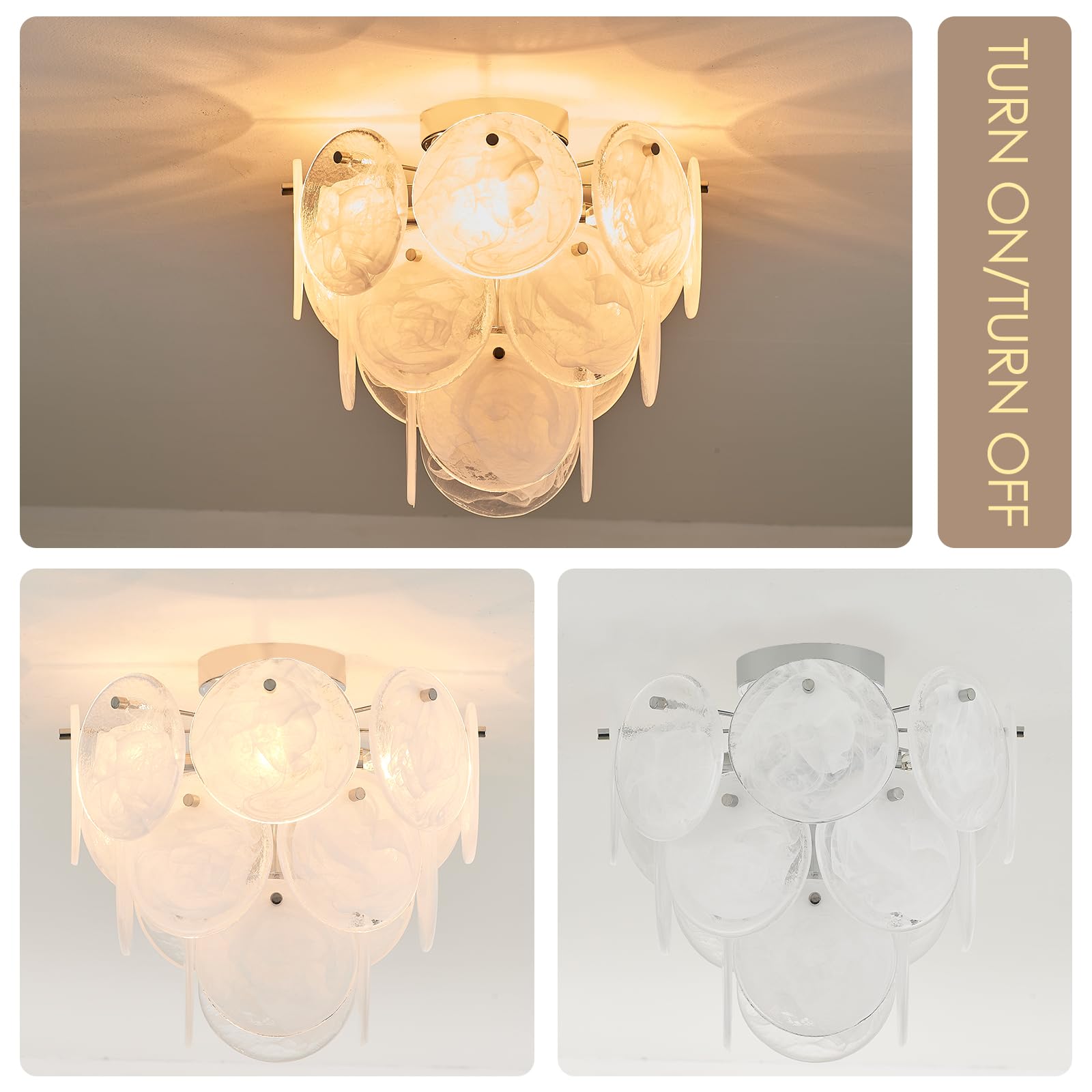 VANZARLA Modern Flush Mount Ceiling Light, Chrome Metal 4-Light Chandelier for Hallway, Bedroom, Kitchen