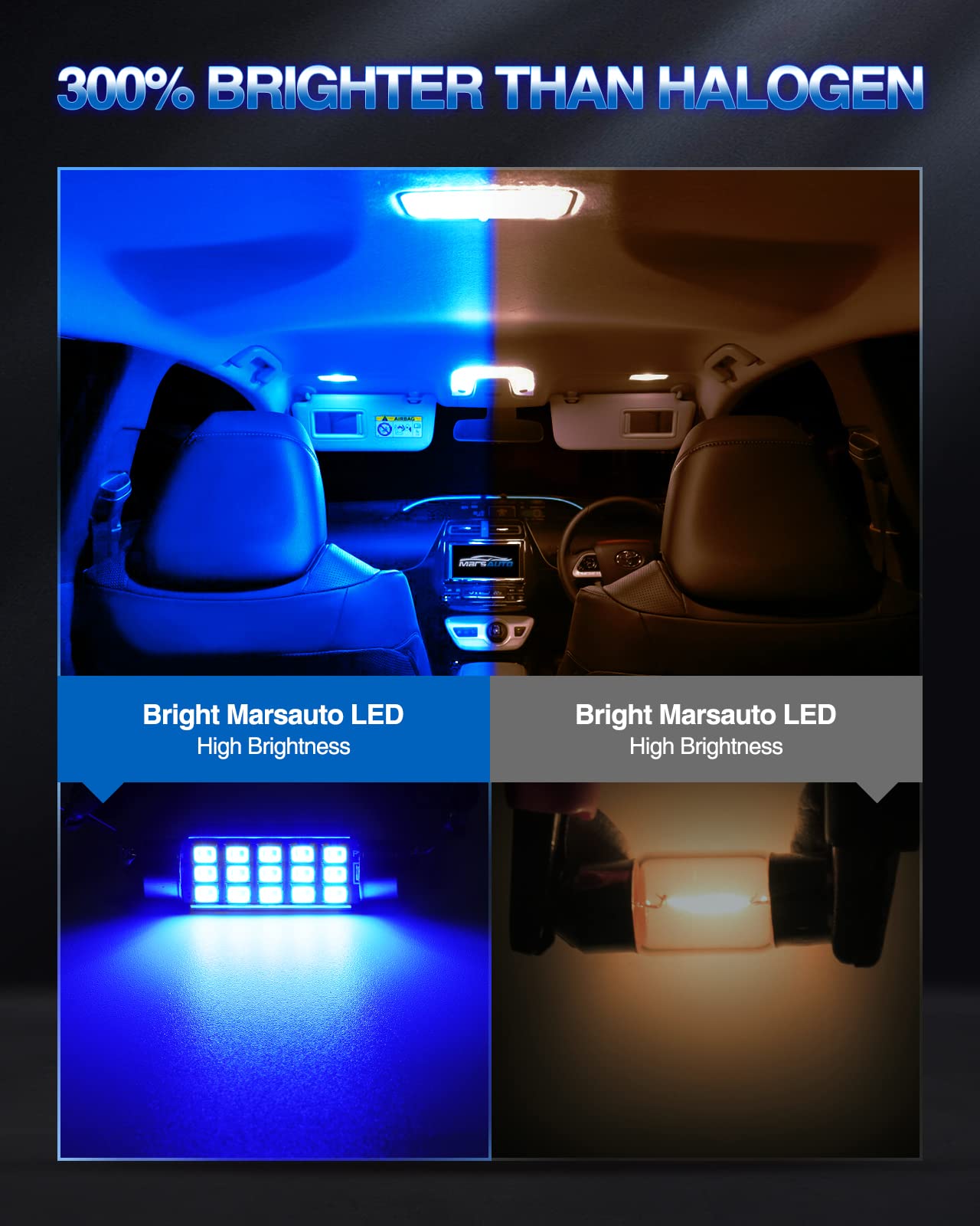 Marsauto 578 LED Dome Bulb, 41mm Blue Aluminum Festoon Light, Pack of 4