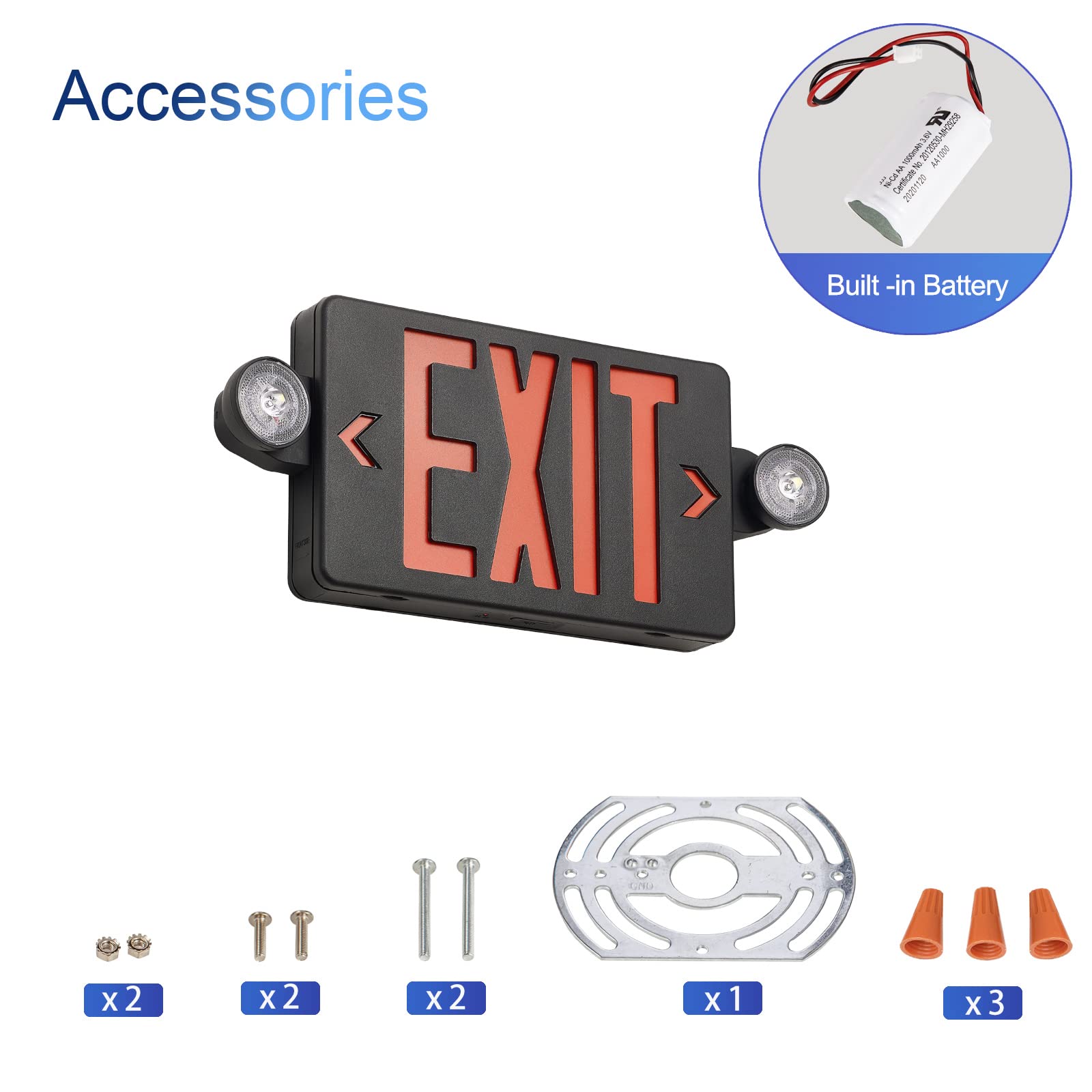 Gzruiyang Black Housing Exit Sign With Emergency Lights Red, Led Emergency Exit Light With Battery Backup, Ul 924 Certified, Ac