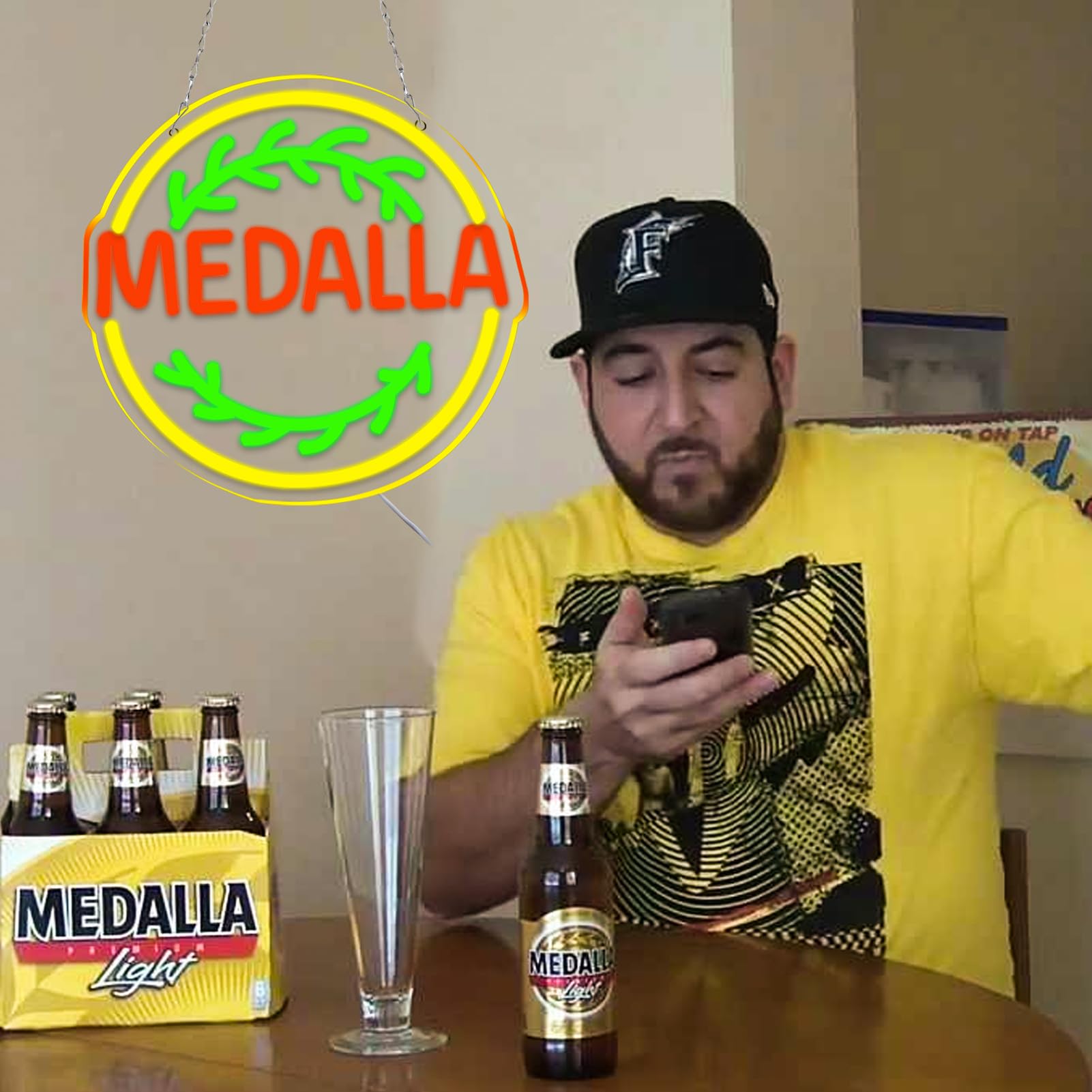 WonderfulLife Beer Neon Sign - Bright LED Wall Art for Bar, Pub, or Garage - 16x12 inches, Medalla Color, Plastic Material