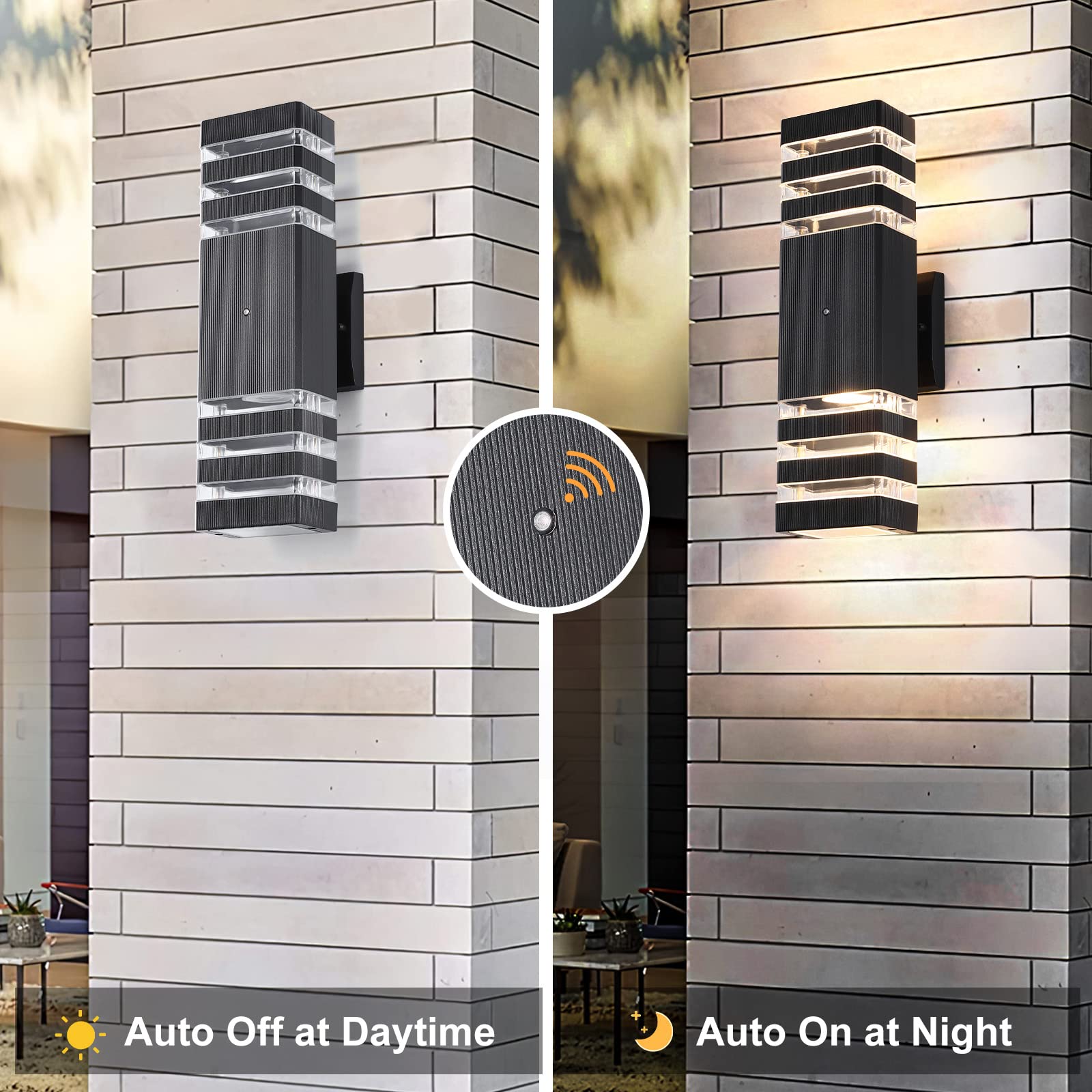 TEBLAMPUE Dusk to Dawn Outdoor Wall Sconces 2 Pack, 3000K Warm White, Anti-Rust, Black, Aluminum, Model TEBOWLS3-2