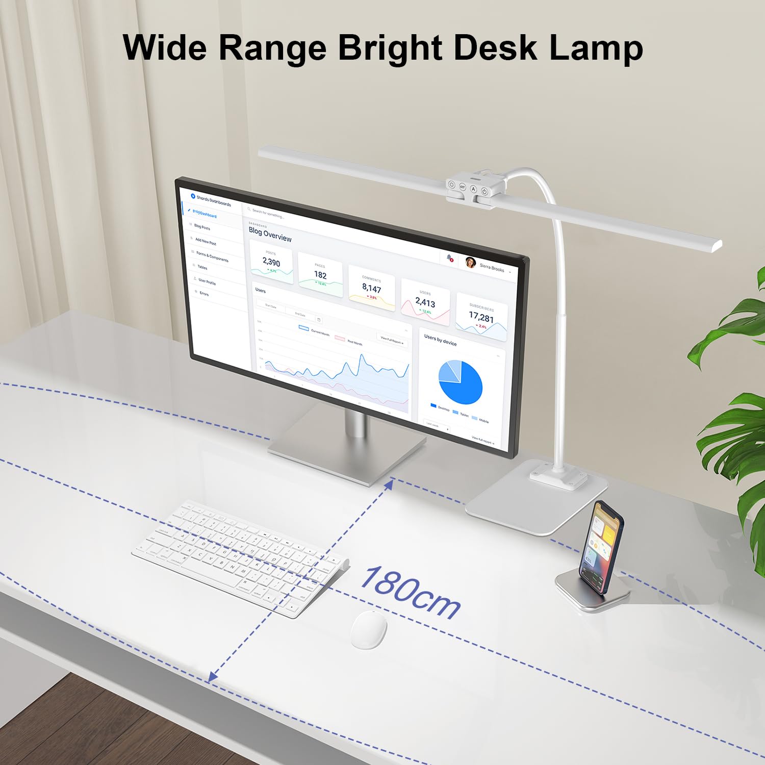 EppieBasic LED Desk Lamp - 12W Dimmable, 6 Color Modes, Modern White Aluminum Design for Home Office and Workbench