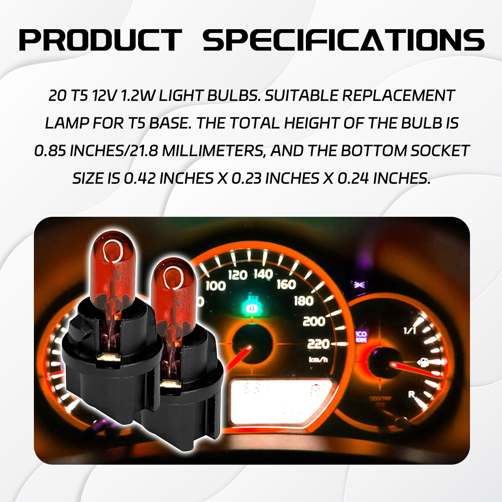 QQWD 20PCS T5 Halogen Instrument Cluster Bulbs Kit, 12V Automotive Dash Light, Amber, Model QQWD-YBD01