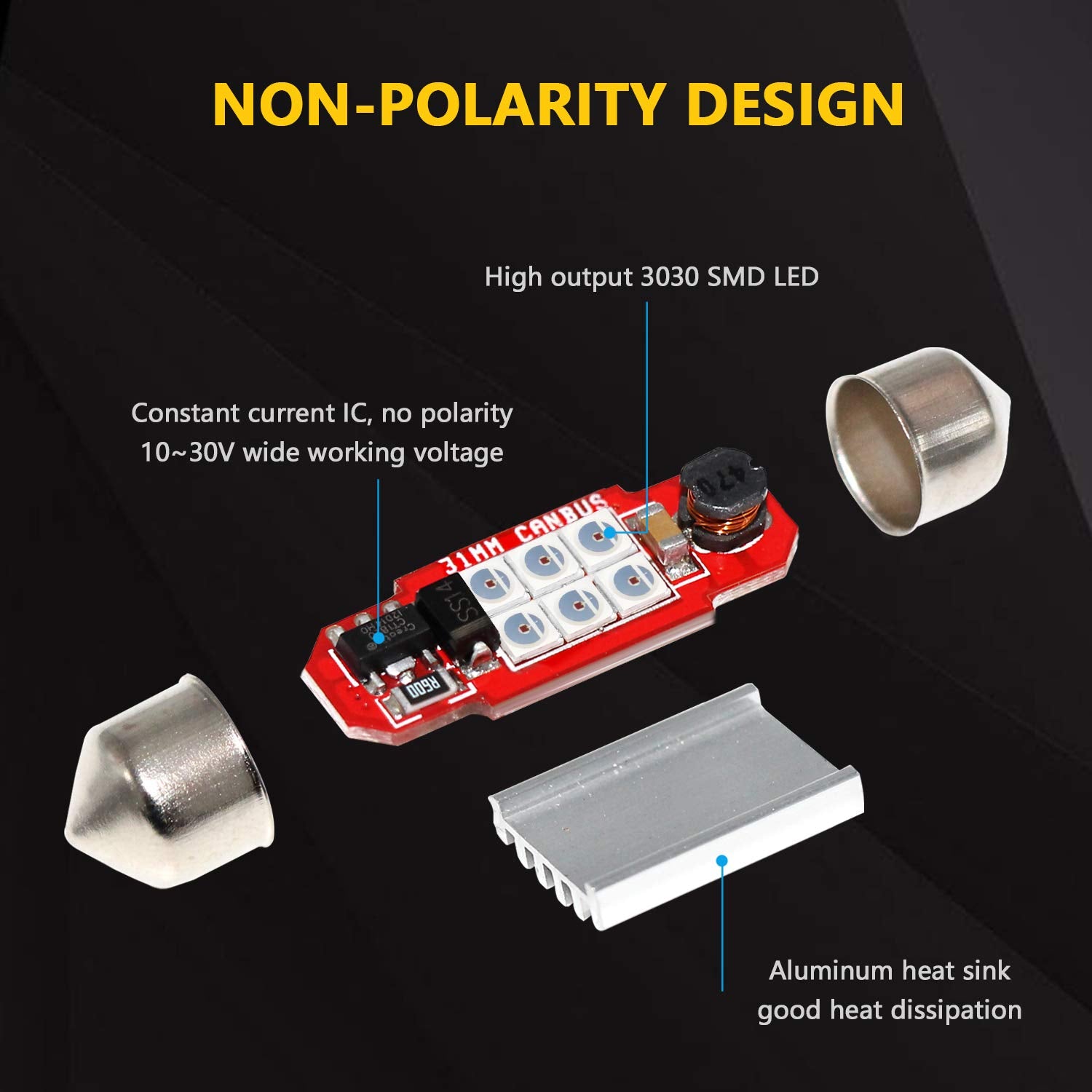 Phinlion Super Bright De3021 Led Red Bulb 3030 6-Smd Festoon 1.25 '' 31Mm De3175 De3022 Miniature Led Bulbs For Car Interior Doo