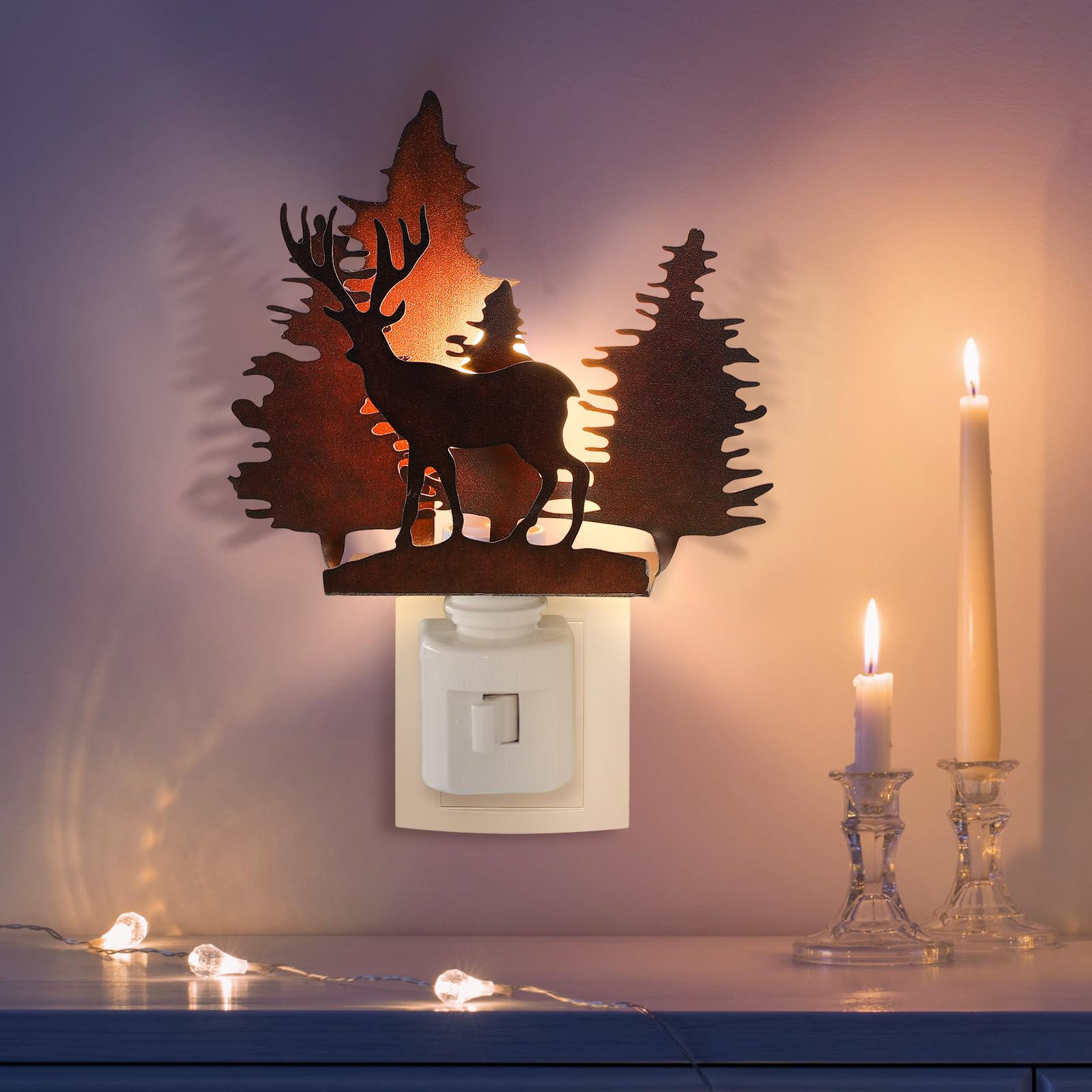 Tuanse Forest Deer Plug In Night Light Farmhouse Metal Led Night Light Decorative Vintage Novelty Lamp Decor For Holiday Bedroom