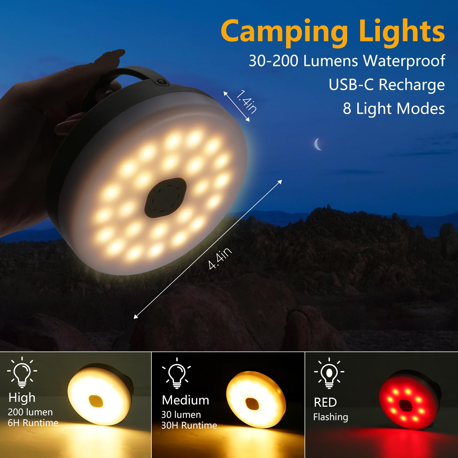 GHORA Camping String Light, 32.8FT LED, 8 Modes, Waterproof, Green, Model KXK-500