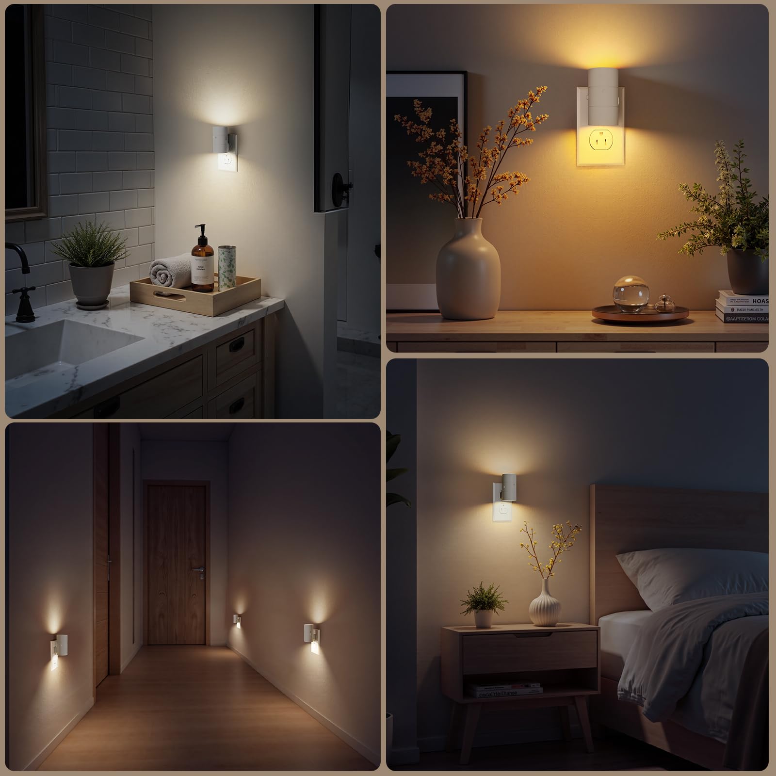 VOLISUN Dimmable LED Night Light, 0-100LM Adjustable Brightness, Amber/3000K/4500K, 4 Pack, White, Model XYD001-amber