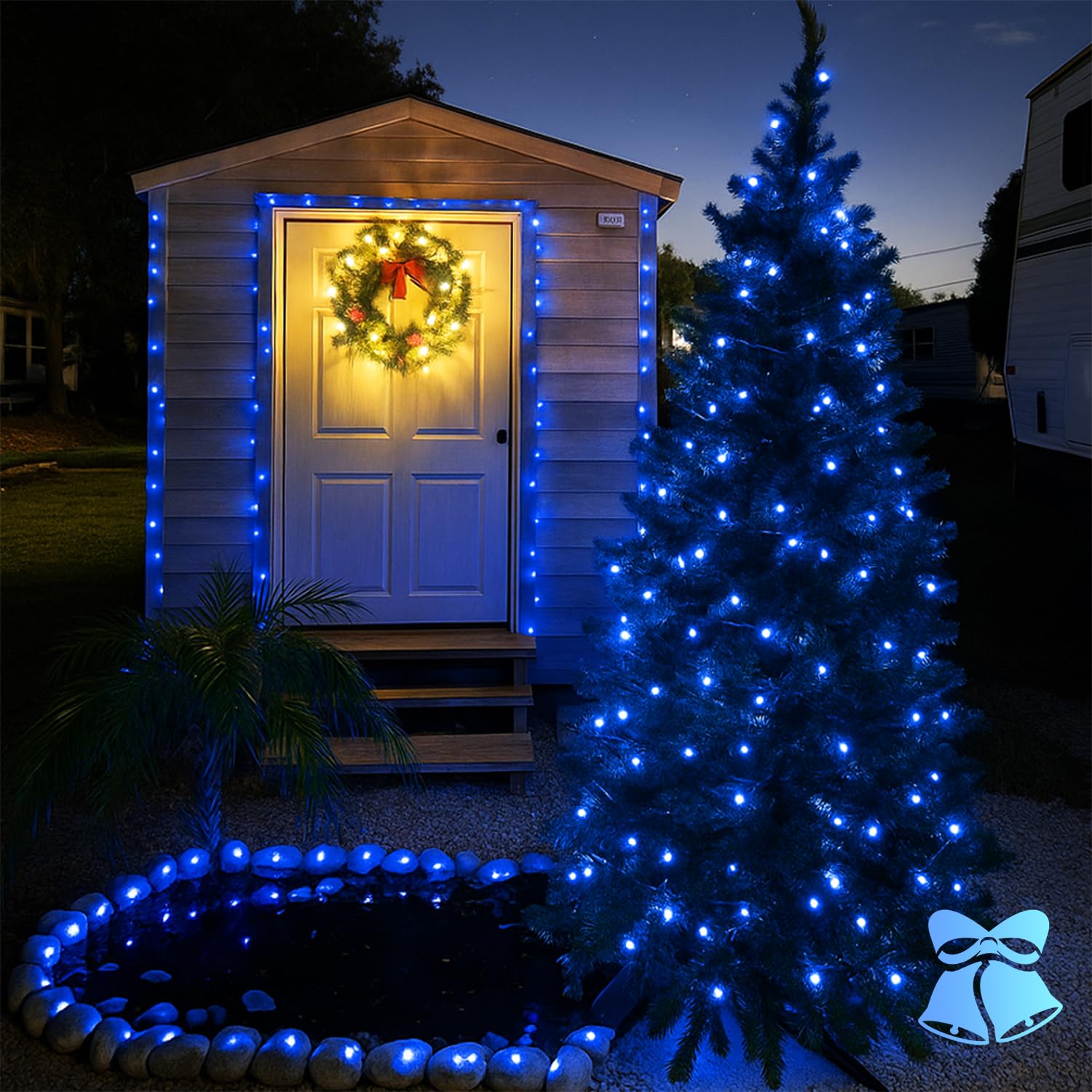 4 Pack 180Ft Solar Christmas Lights Outdoor Waterproof  Super Bright 320 Led Solar String Lights With 8 Lighting Modes  Green Wire Twinkle Tree Light For Outside Xmas Party Decorations (Blue)