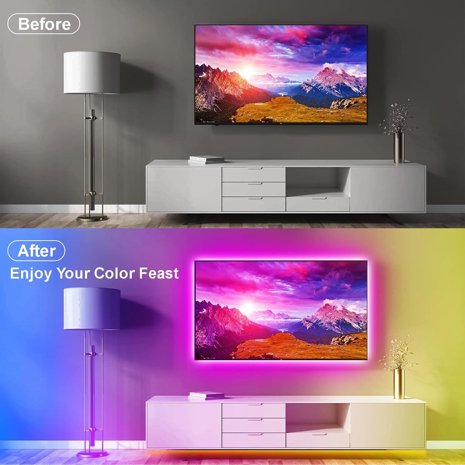 Pstar Rgb Led Backlight For 32-45 Tvs, 9.84Ft Music Sync, Usb Powered, Remote & App Control, Vinyl Material