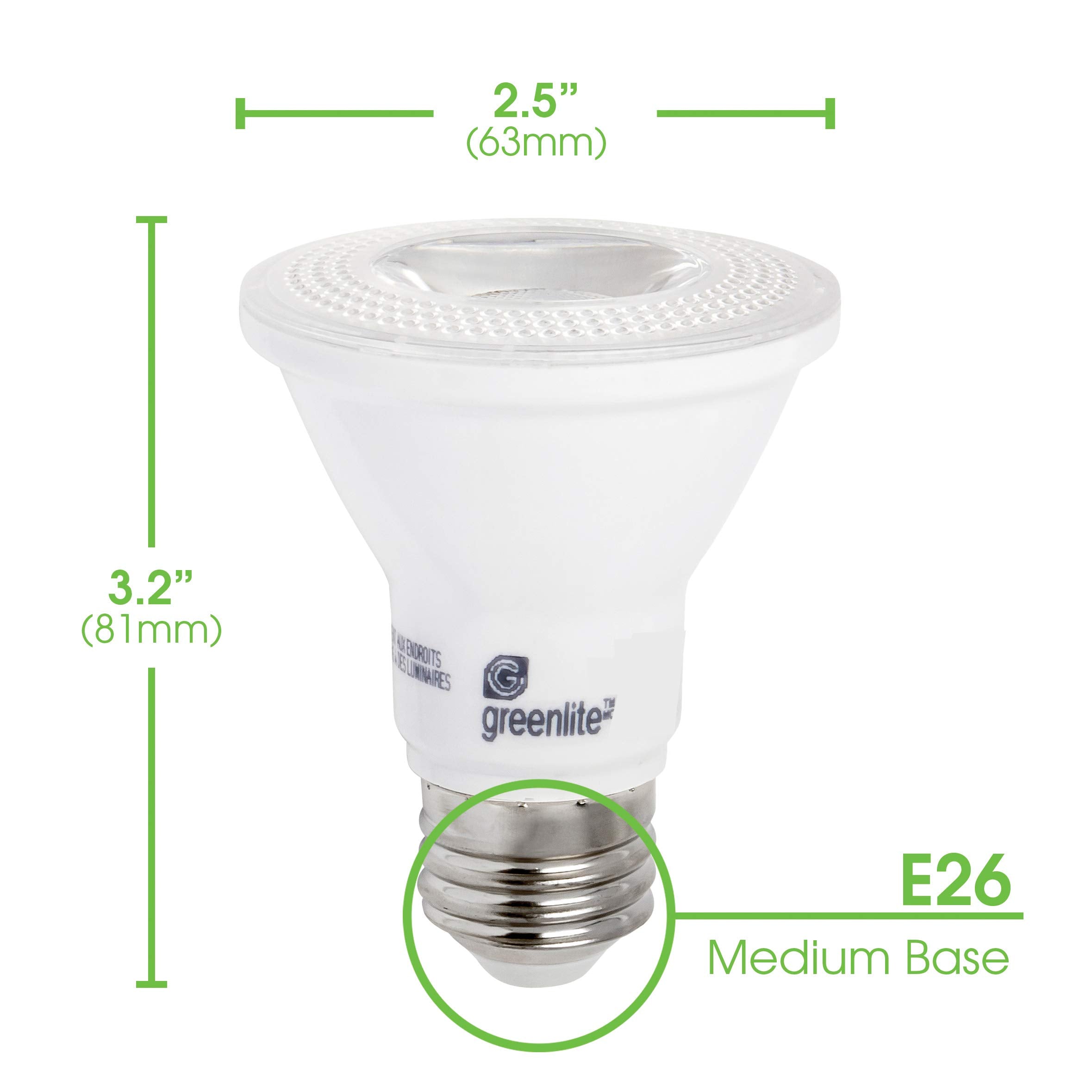 Greenlite LED PAR20 Flood Light Bulb, Dimmable, 7W (50W Equivalent), 500 Lumens, 3000K, 40° Beam Angle, Pack of