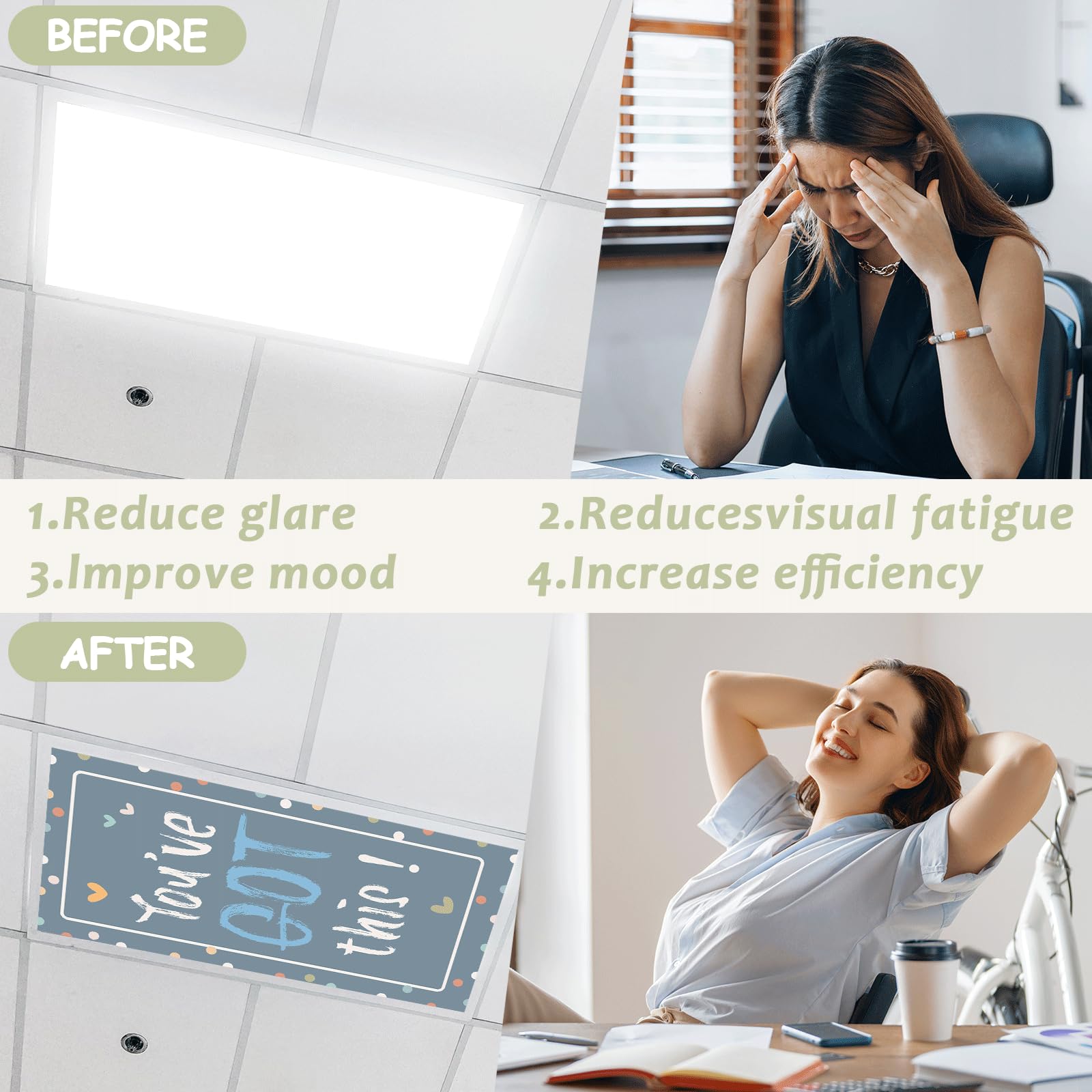 Wiooffen 8 Pcs Fluorescent Light Covers, 4x2 ft, Magnetic Filter, Christmas Green, Polyester, Easy Install for Classrooms & Offices