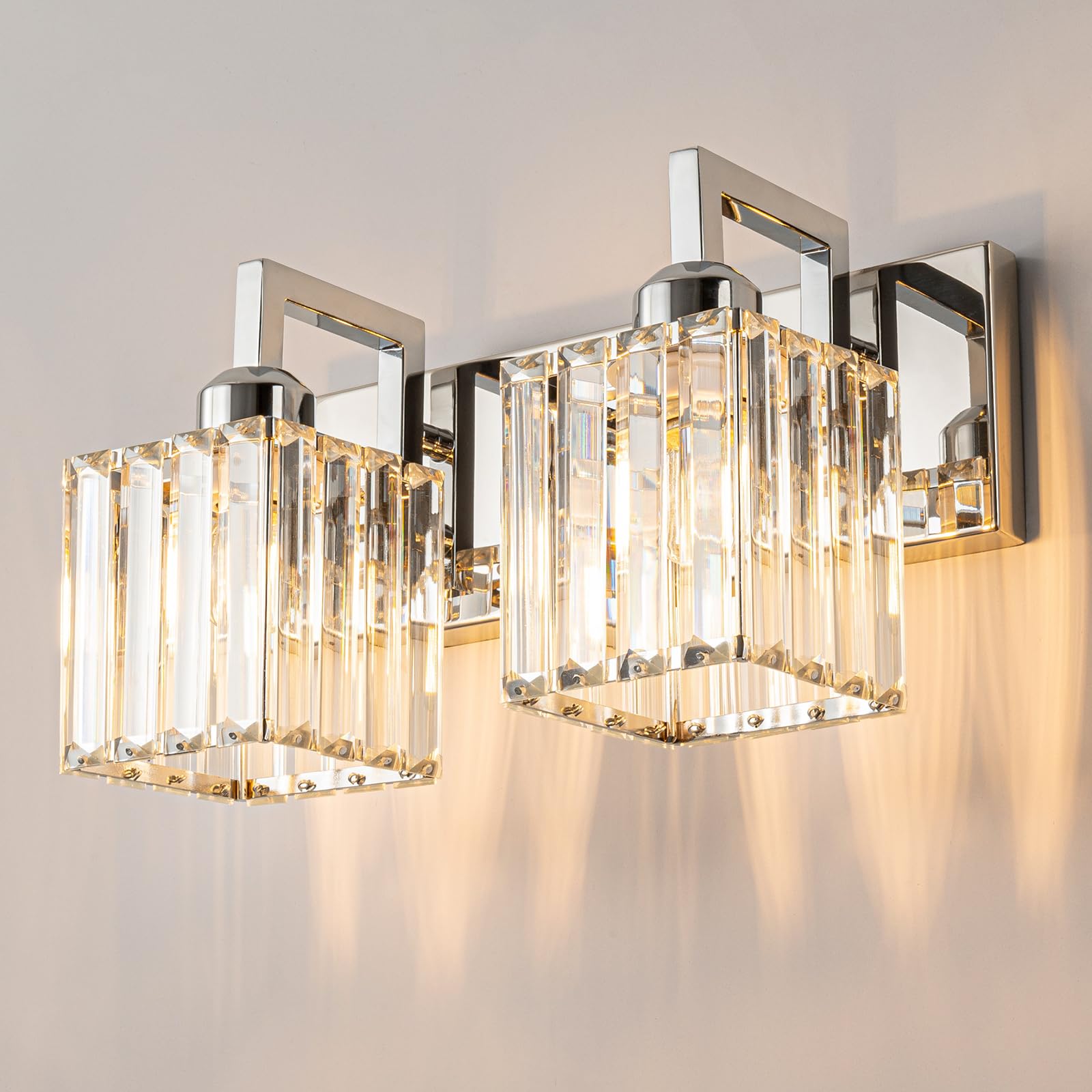 Fdpby 2-Light Modern Bathroom Vanity Light Chrome Crystal Wall Lamp Jw-003