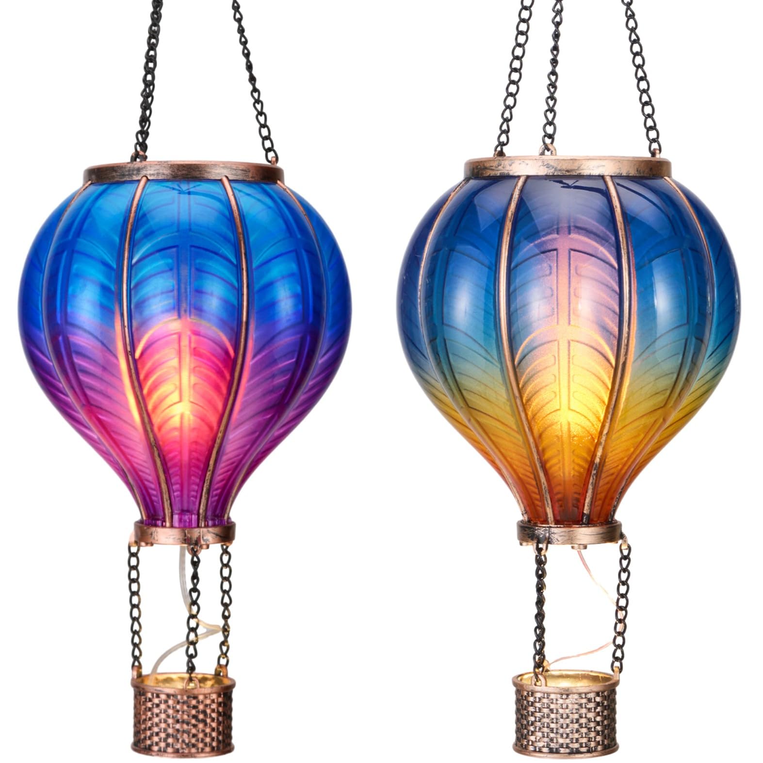 TERESA'S COLLECTIONS 2 Pack Hanging Solar Lantern Outdoor Garden Decor for Valentine,Waterproof Plastic Hot Air Balloon Blue Fli