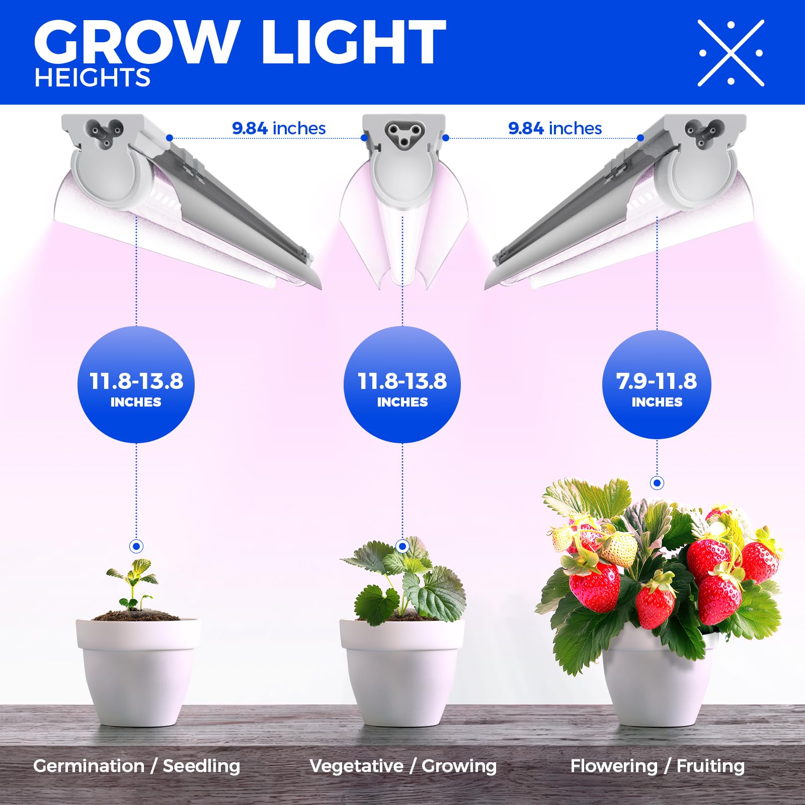 Barrina LED Grow Lights, Full Spectrum, 180W, 3FT T8 Grow Light Strips, Aluminum, Pinkish White, Model INWT80421265Ec, 6-Pack