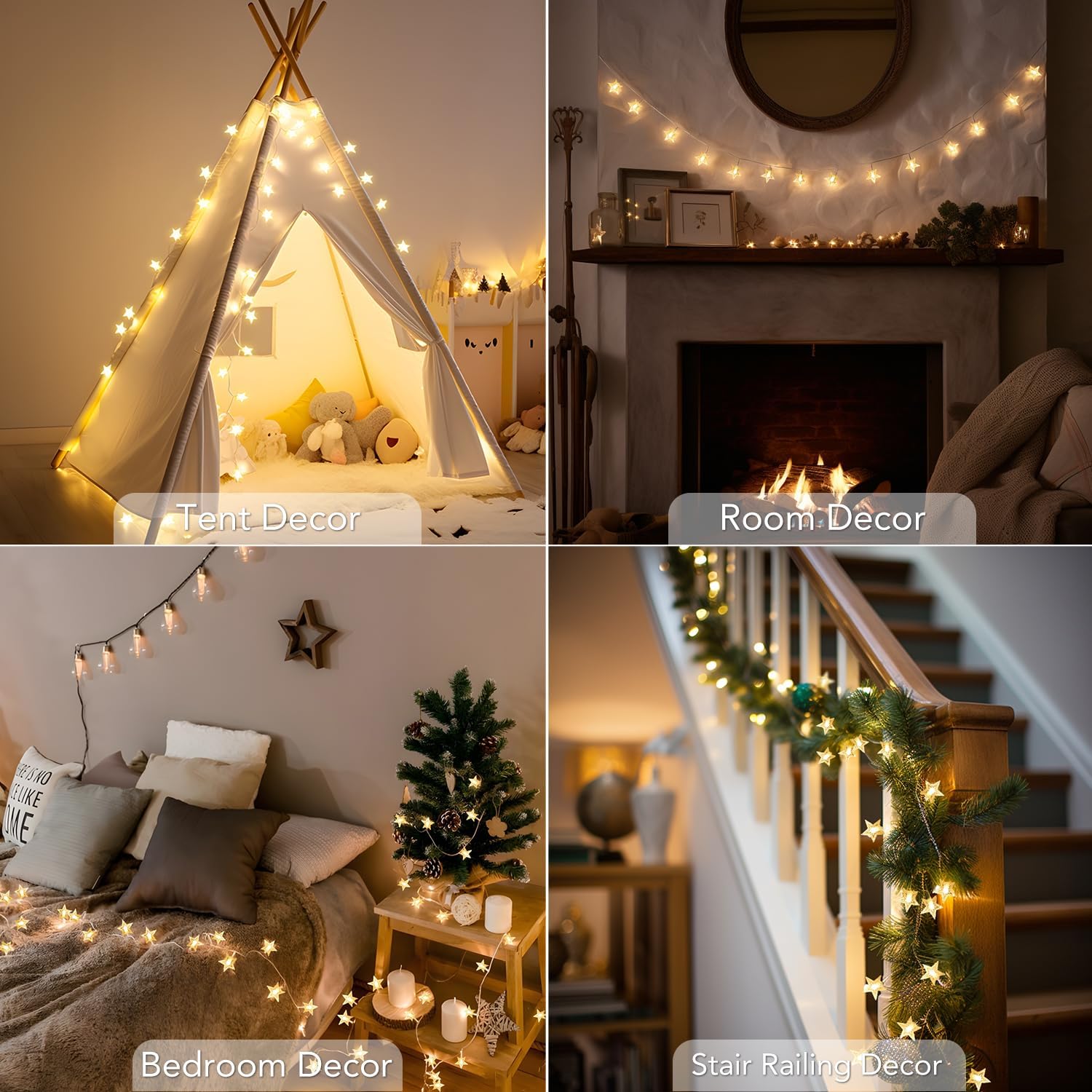 echosari Battery Powered Star Fairy String Lights, 40 LEDs, 13.2ft, Warm White, Model L0070_d, Timer for Christmas, Wedding, Party Decor