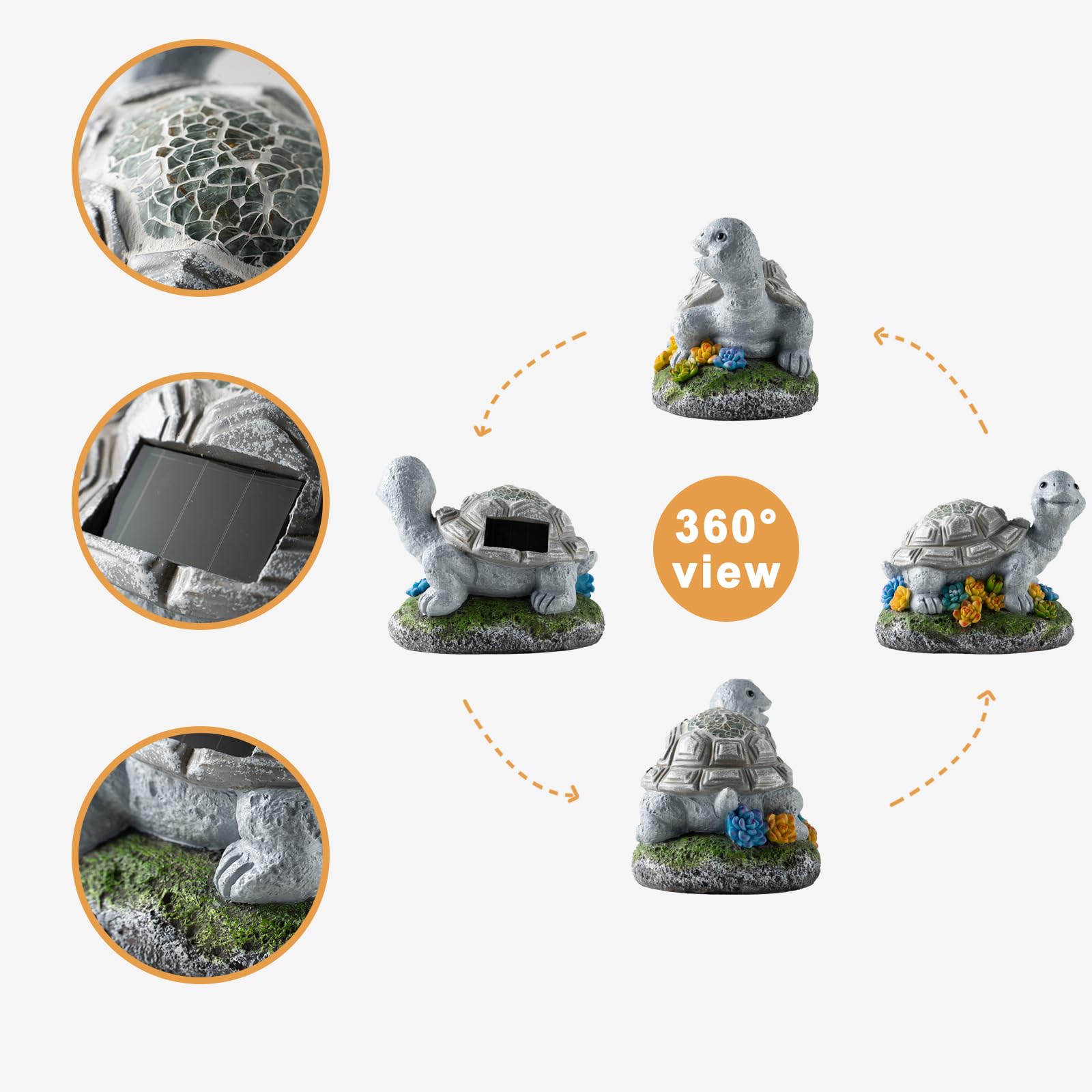 Rezpuao Garden Statue Turtle,Solar Turtles Decor For Outdoor,Resin Tortoise Figurine With Solar Light For Patio,Balcony,Yard,Law