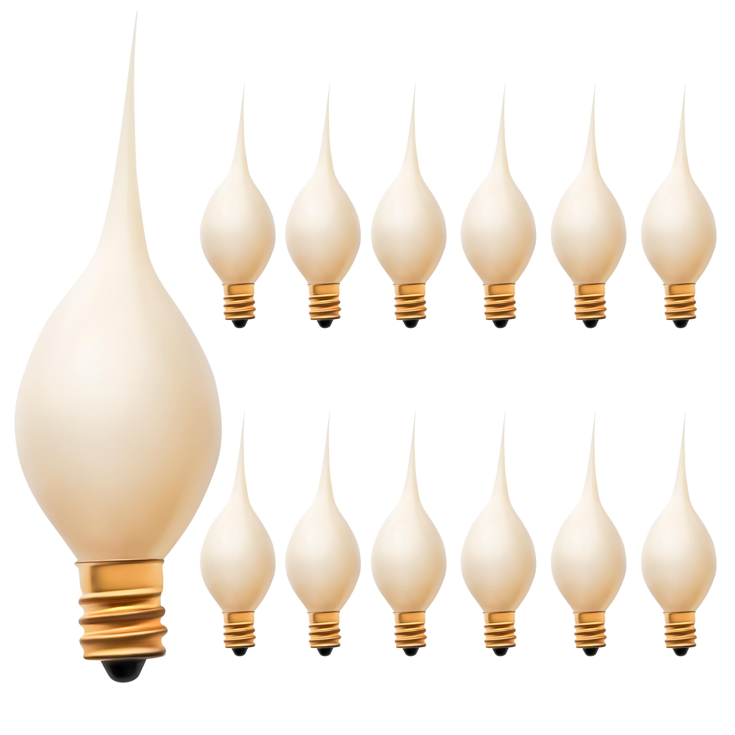 Cwi 12 Pack Silicone Candle Light Bulb - 5W Warm Yellow-Beige Light, 120V E12 Candelabra Base - Rustic Decorative Incandescent B
