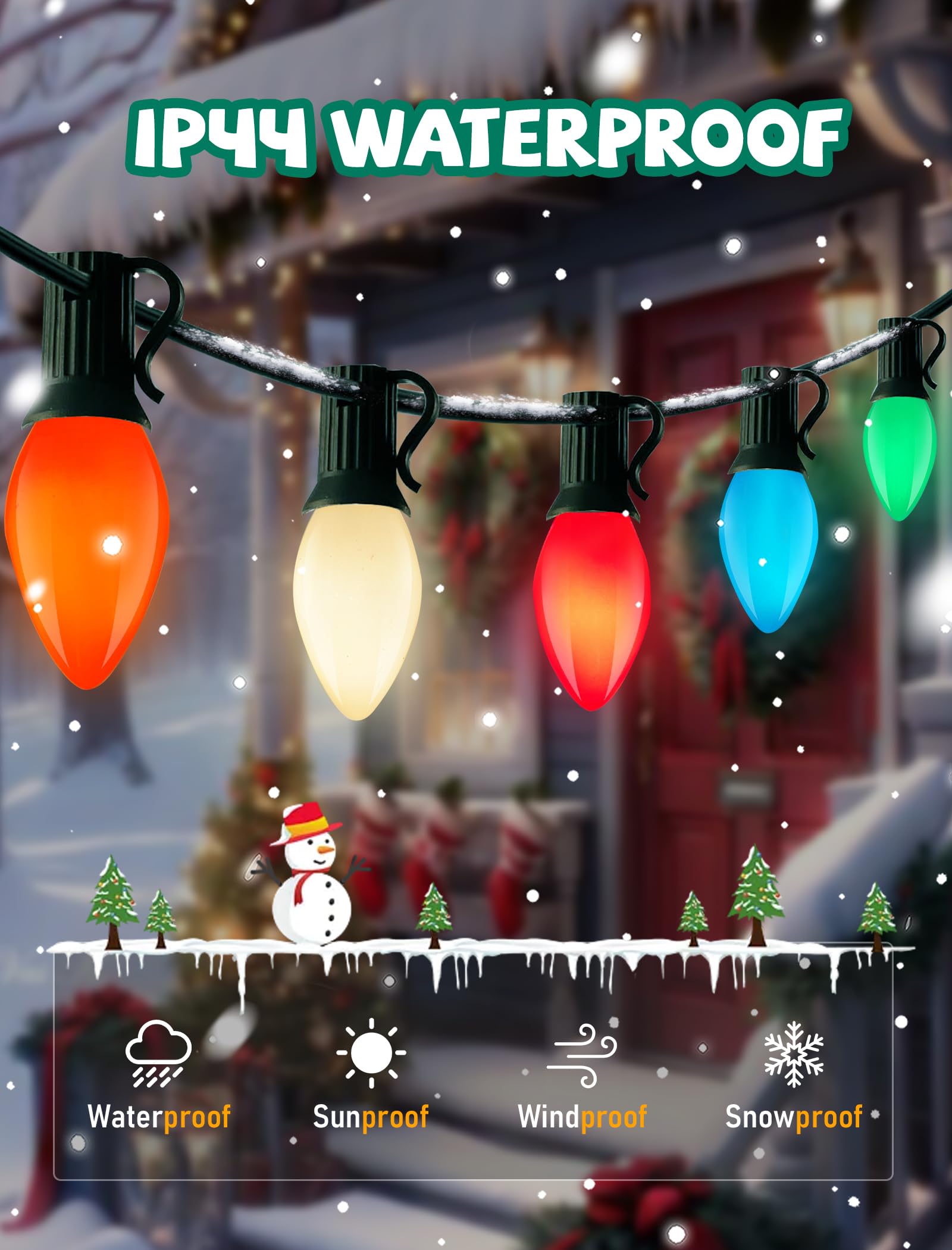 Romasaty C7 Led Multicolor Christmas Lights  25Ft C7 Vintage Christmas Lights With 27 Led Multicolor Glass Bulbs  Outdoor String Lights For Xmas Tree Home Yard Patio Decor  Green Wire