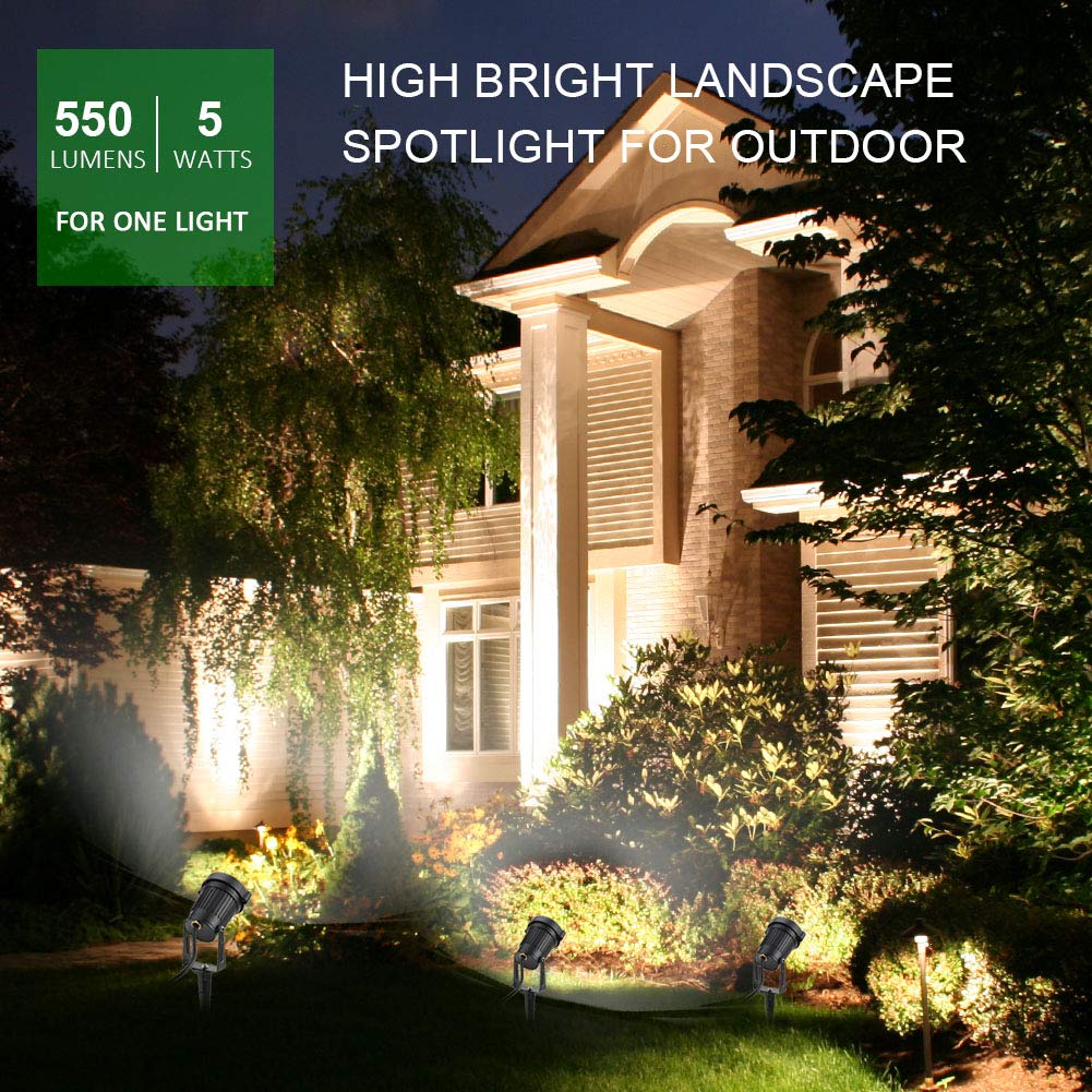 Romwish Landscape Spotlights, 5W IP65 Waterproof, 3000K Warm White, Aluminum, 6 Pack, Model cob-landscape-120v-6