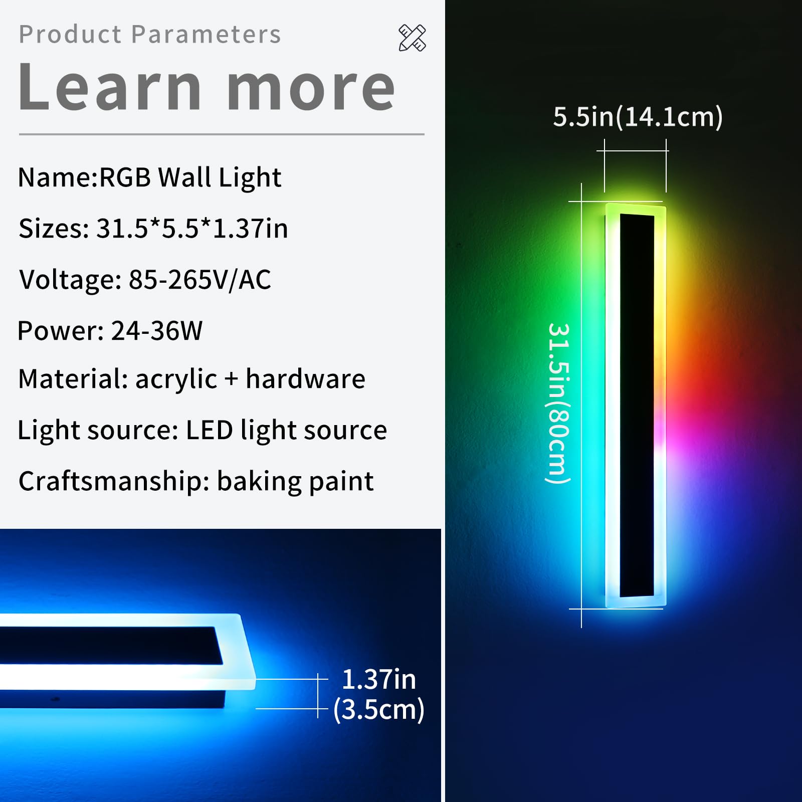 Widened 2 Pack Modern Outdoor Wall Sconces, 31.4Inch Rgb Dimmable Led Lights, Ip65 Waterproof, 10 Colors, 5 Modes, Black Linear