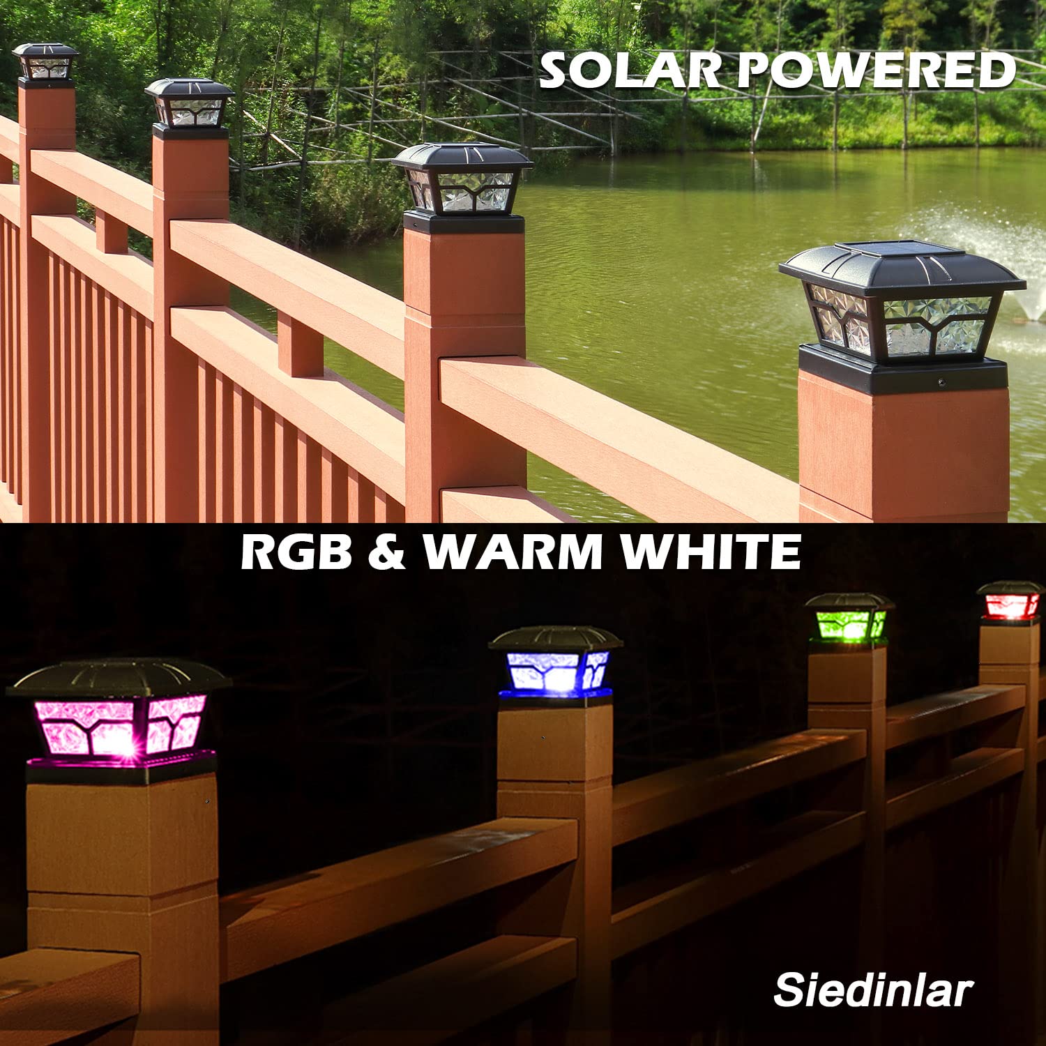 Siedinlar Solar Post Cap Lights Outdoor 2 Color Modes For 4X4 5X5 6X6 Wooden Vinyl Posts Fence Deck Patio Decoration Rgb Color C