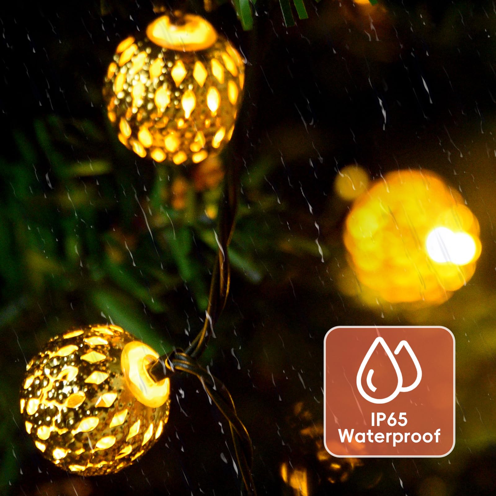 Lightique Moroccan String Lights - 60 Led, 29Ft, Waterproof, 8 Modes, Remote Control, Warm White, Decorative Globe For Indoor/Outdoor Use