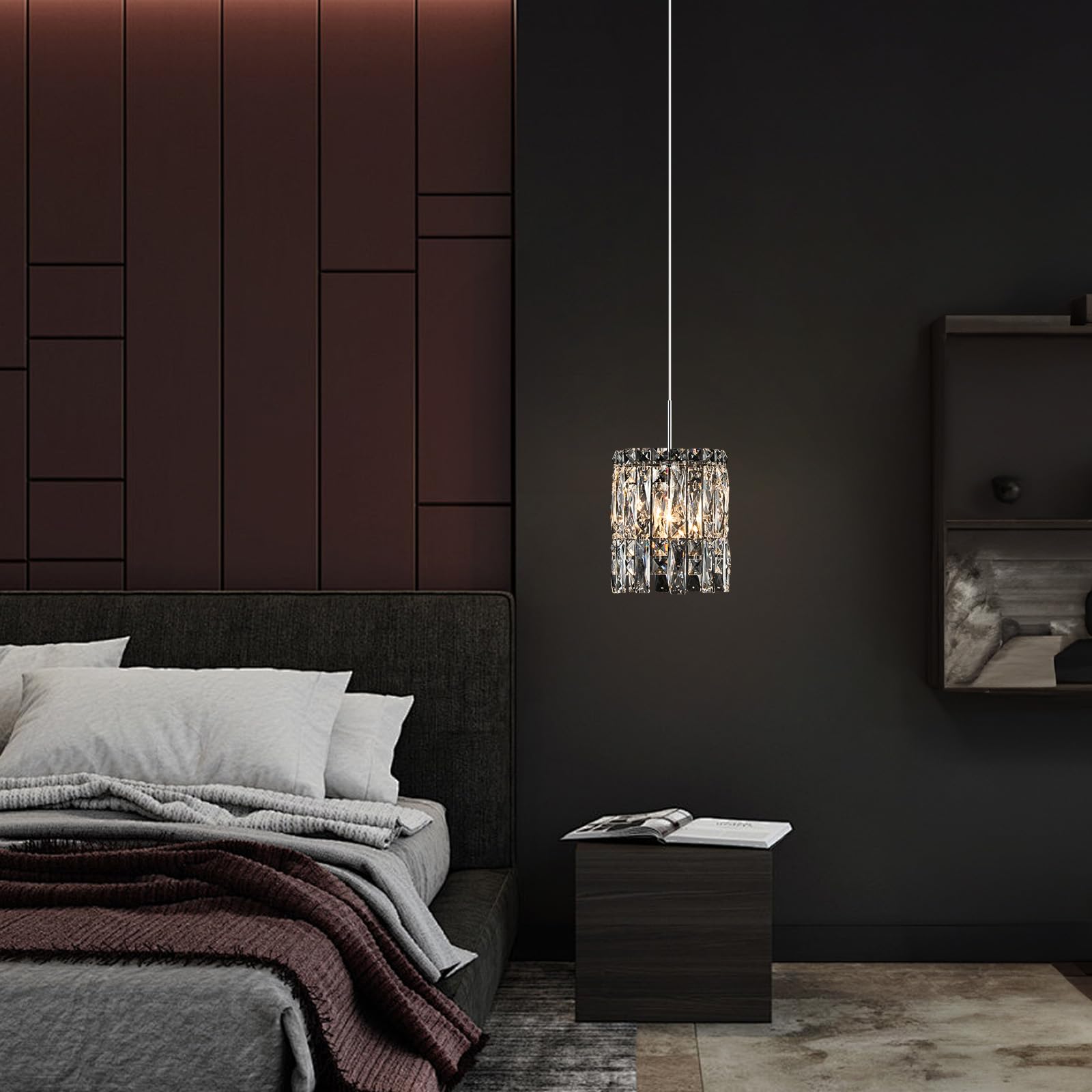 Nisidun Modern K9 Crystal Pendant Lights Kitchen Island  Chrome Chandeliers For Dining Room Light Fixtures Over Table Hanging Lighting For Kitchen Island Entryway Bathroom Bedhead Chandelier