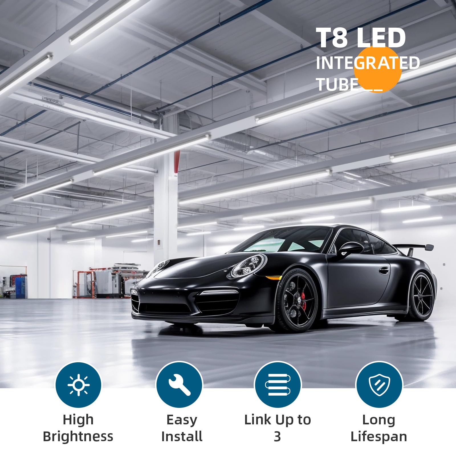 Barrina 8Ft Led Shop Light, 100W 15000Lm 5000K, Clear Cover Linkable Led Tube Lights, V Shape Integrated T8 Led Lighting, Led Li