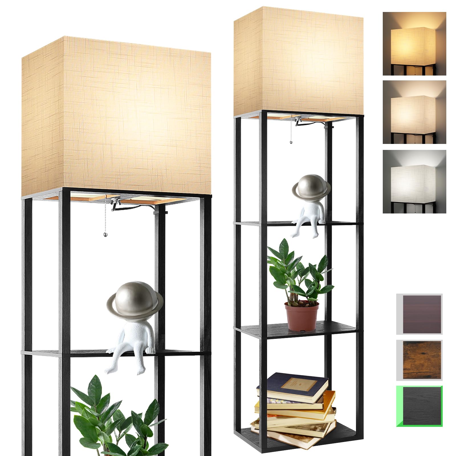 Runtop Plus Black Floor Lamp With Shelves, 15W Led, 3 Colors, Memory Function For Living Room