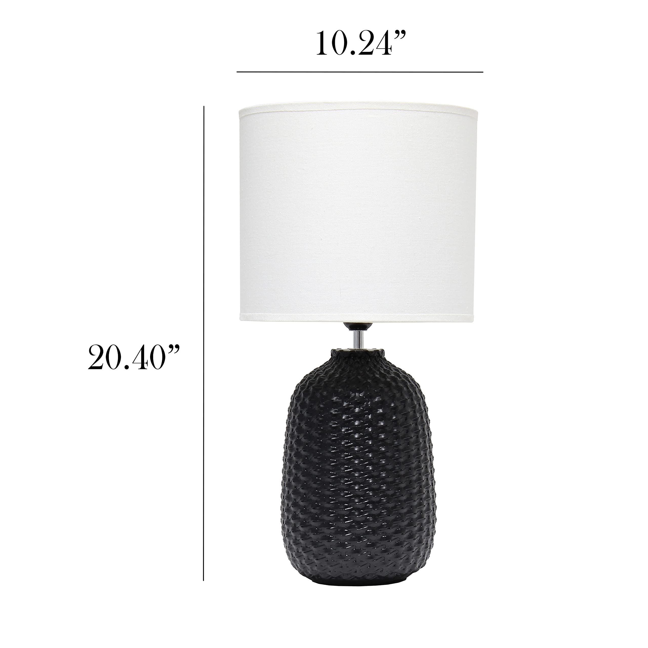 Simple Designs LT1135-BLK Ceramic Bedside Table Desk Lamp, 20.4in Tall, Black with White Fabric Shade