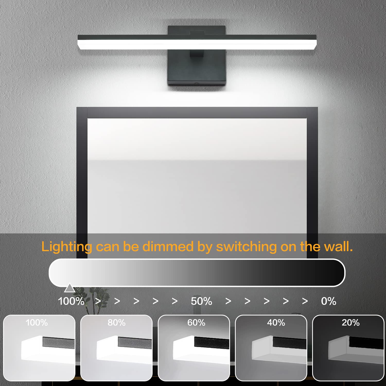 Zuzito 18" Black Led Bathroom Vanity Light Fixture, Dimmable Acrylic Wall Mount Over Mirror