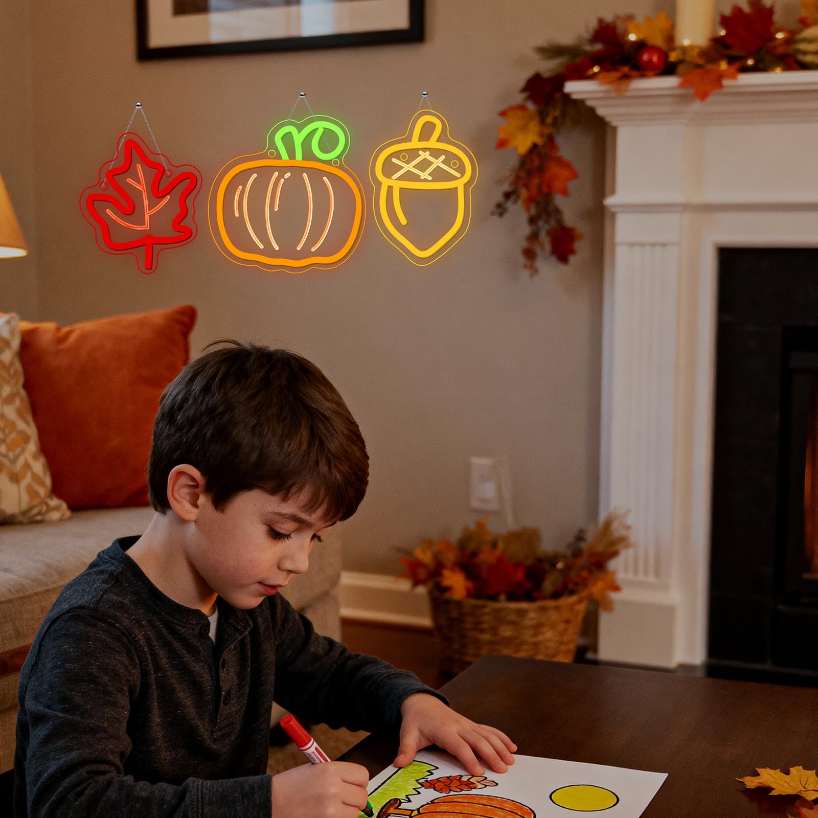 Cute Thanksgiving Harvest Neon Sign Acorn Maple Leaf Pumpkin Led Wall Lights Indoor Thanksgiving Neon Light Usb Charged Fall Decor Ideas For Teen Room Men Cave In Fall Fest Party