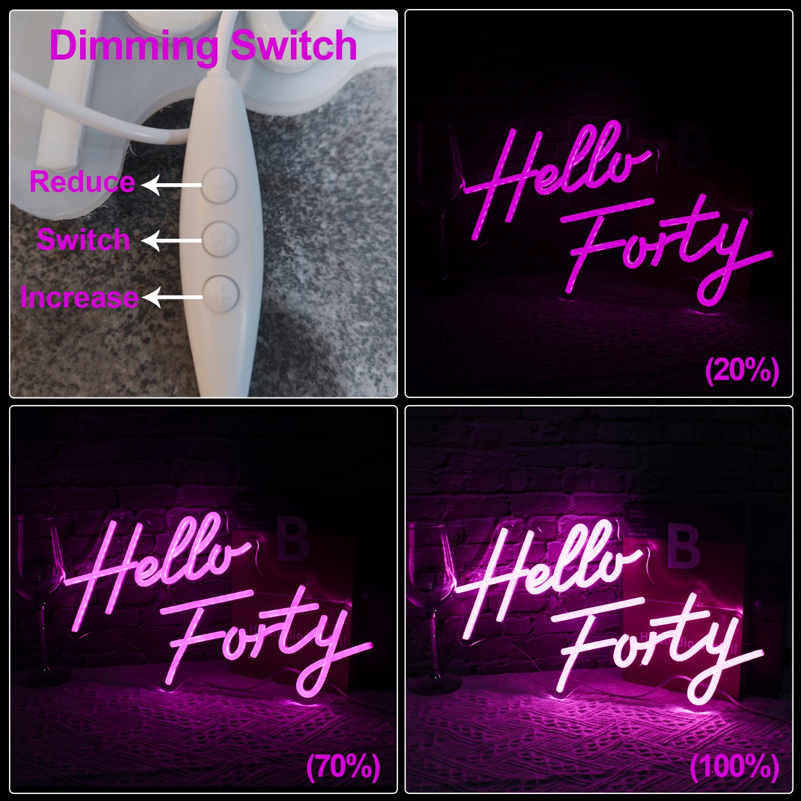 Jesalah Neon Sign - Dimmable 40th Birthday Decor - Pink LED Tube for Bedroom, Home, Office, Beauty Salon