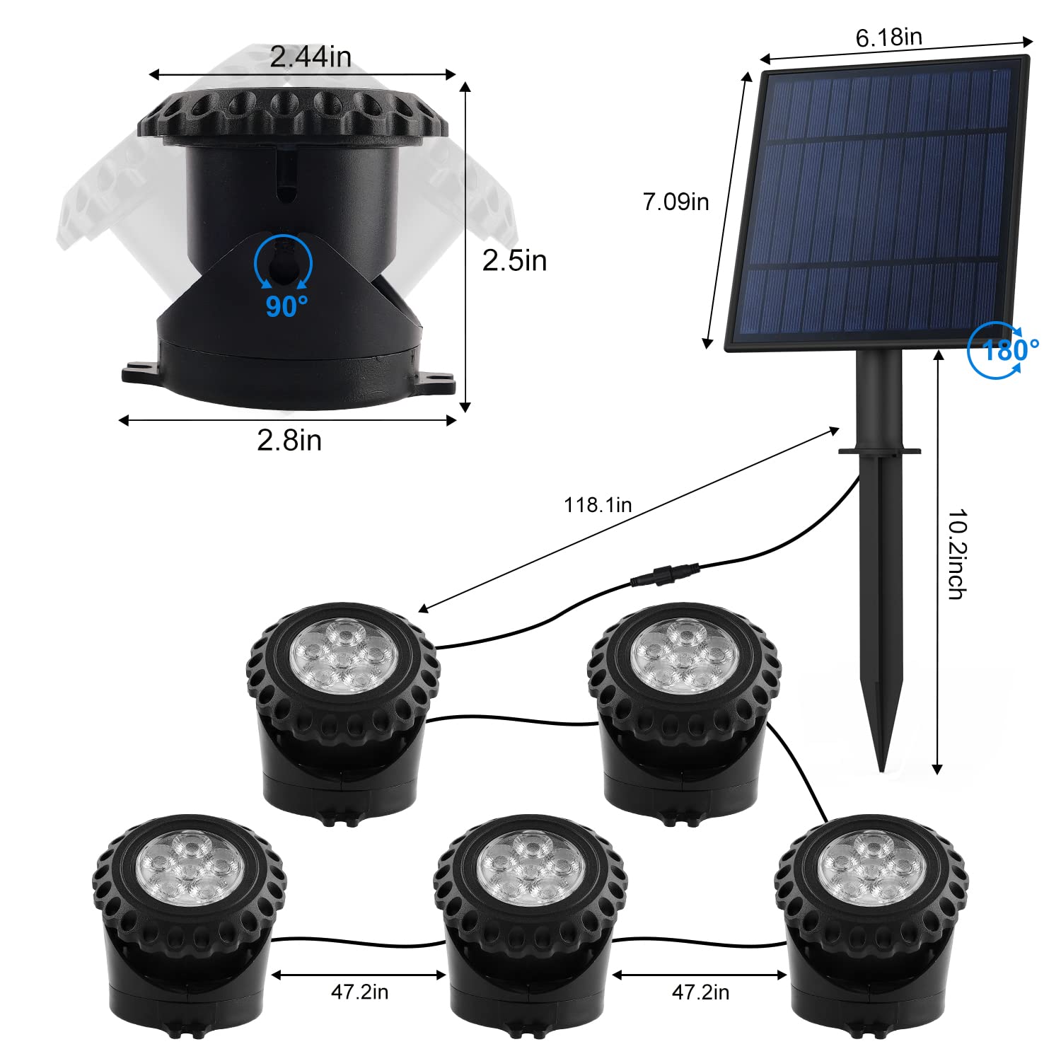 T-Sun Solar Pond Light - 5 Rgb Led Underwater Lights, Ip68 Waterproof For Garden & Aquarium
