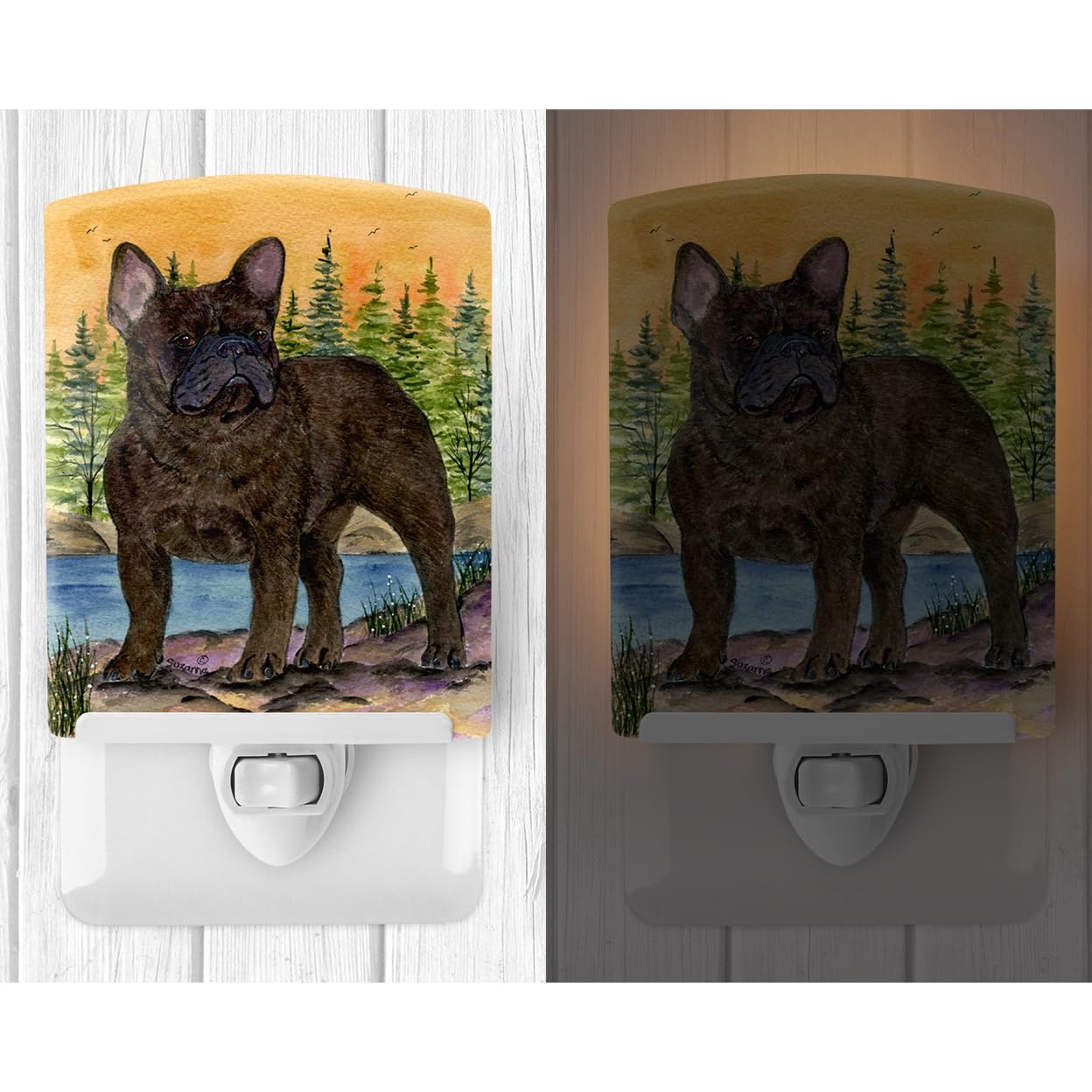 Caroline'S Treasures Ss8597Cnl French Bulldog Ceramic Night Light Compact, Ul-Certified, Ideal For Bedroom, Bathroom, Nursery, Hallway, Kitchen, 6X4X3, Multicolor
