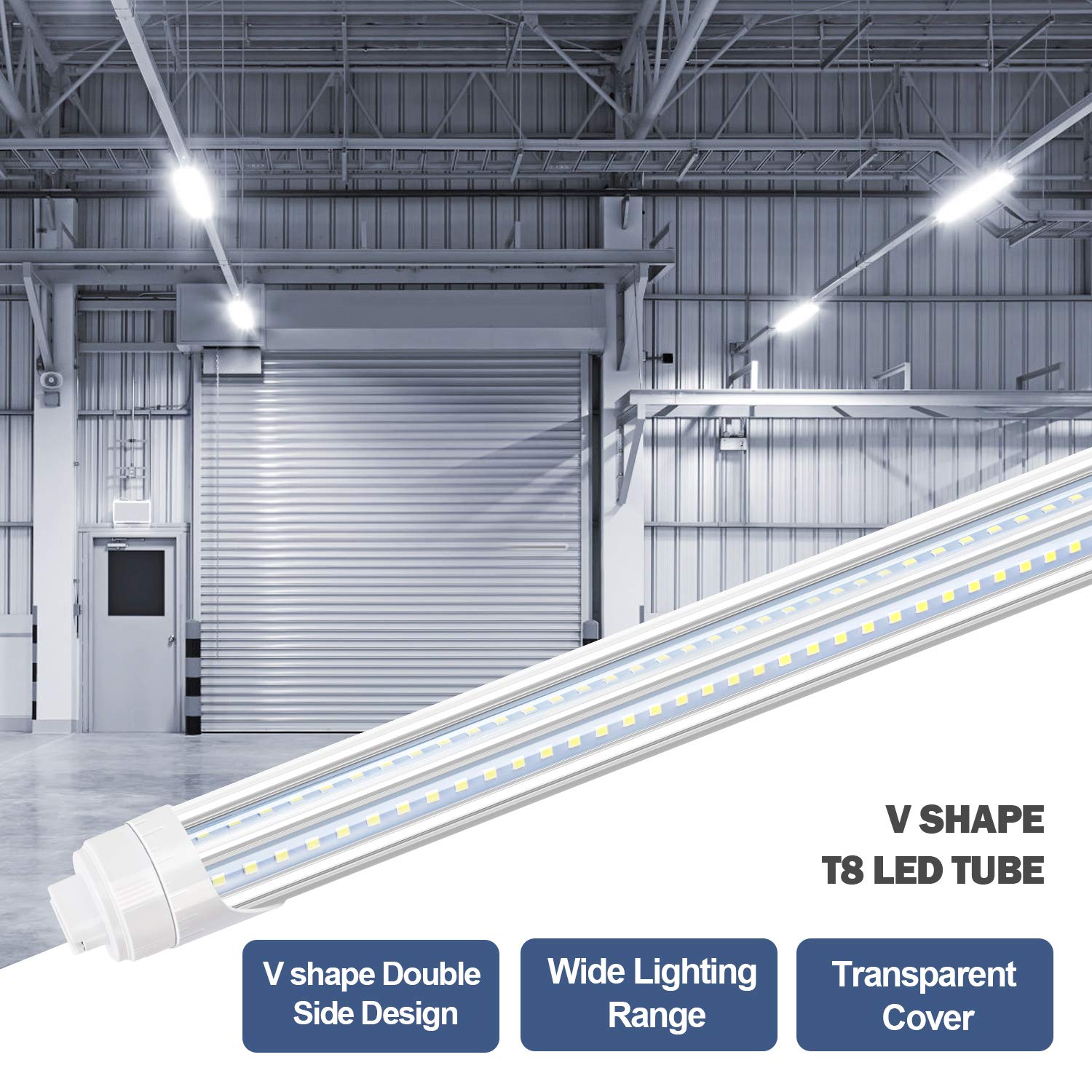 R17D Led Bulb Light 8Ft, 90W T8 Led Tubes, 10000Lm, Clean Cover, Ho Rotatable End 8Feet 2 Pin Shop Light, 6000K, T8 T10 T12 Fluo