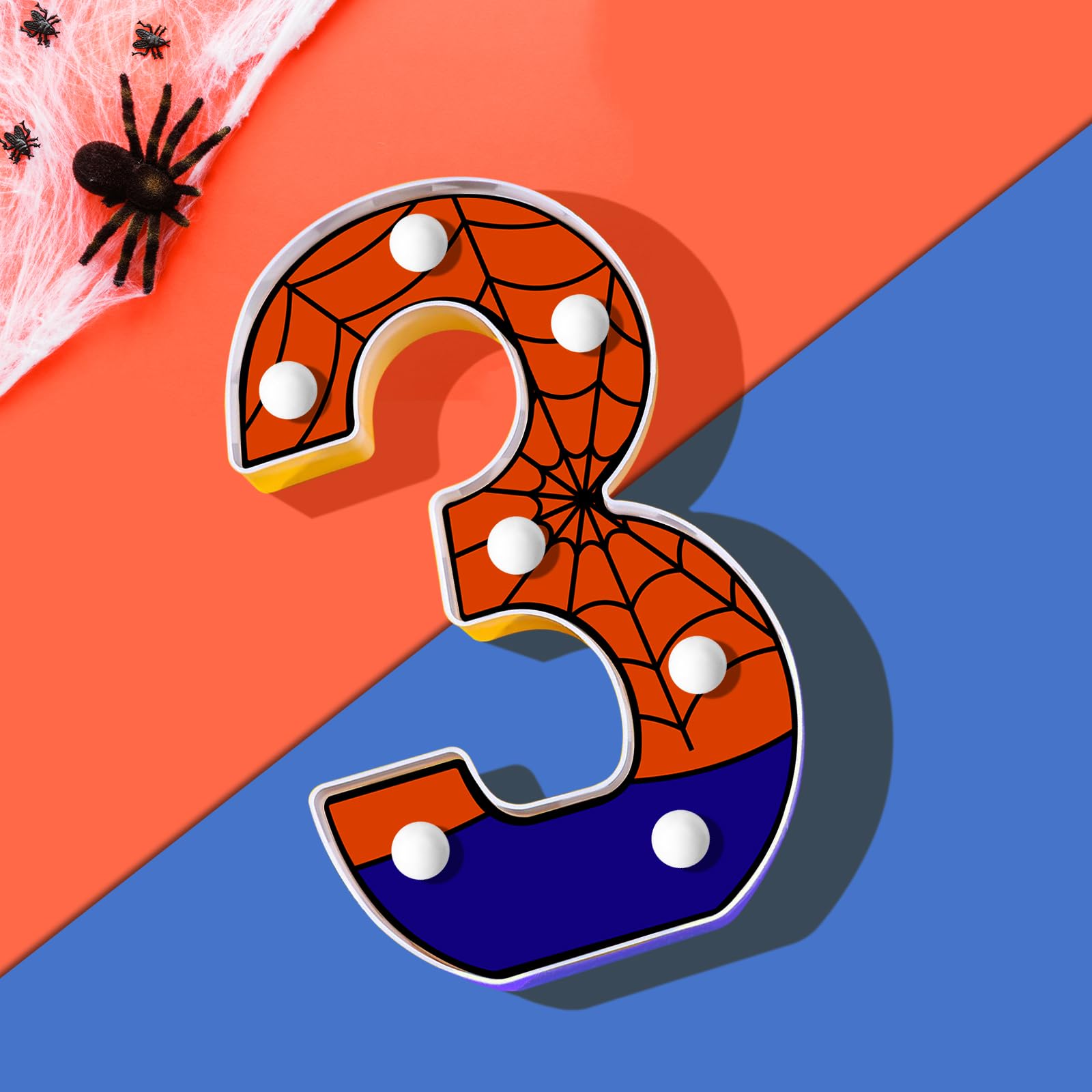 Axbmm 8.5'' Spider Light Up Numbers Spider Birthday Decorations Happy Birthday Light Up Sign Night Light For Spider Decorations