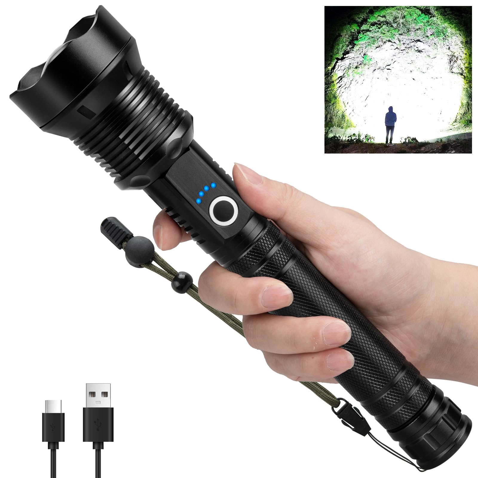 Kmivo Rechargeable LED Flashlight 990,000 Lumens, High Powerful Flashlights with 8 Modes, IPX7 Waterproof, Handheld Flash Light 