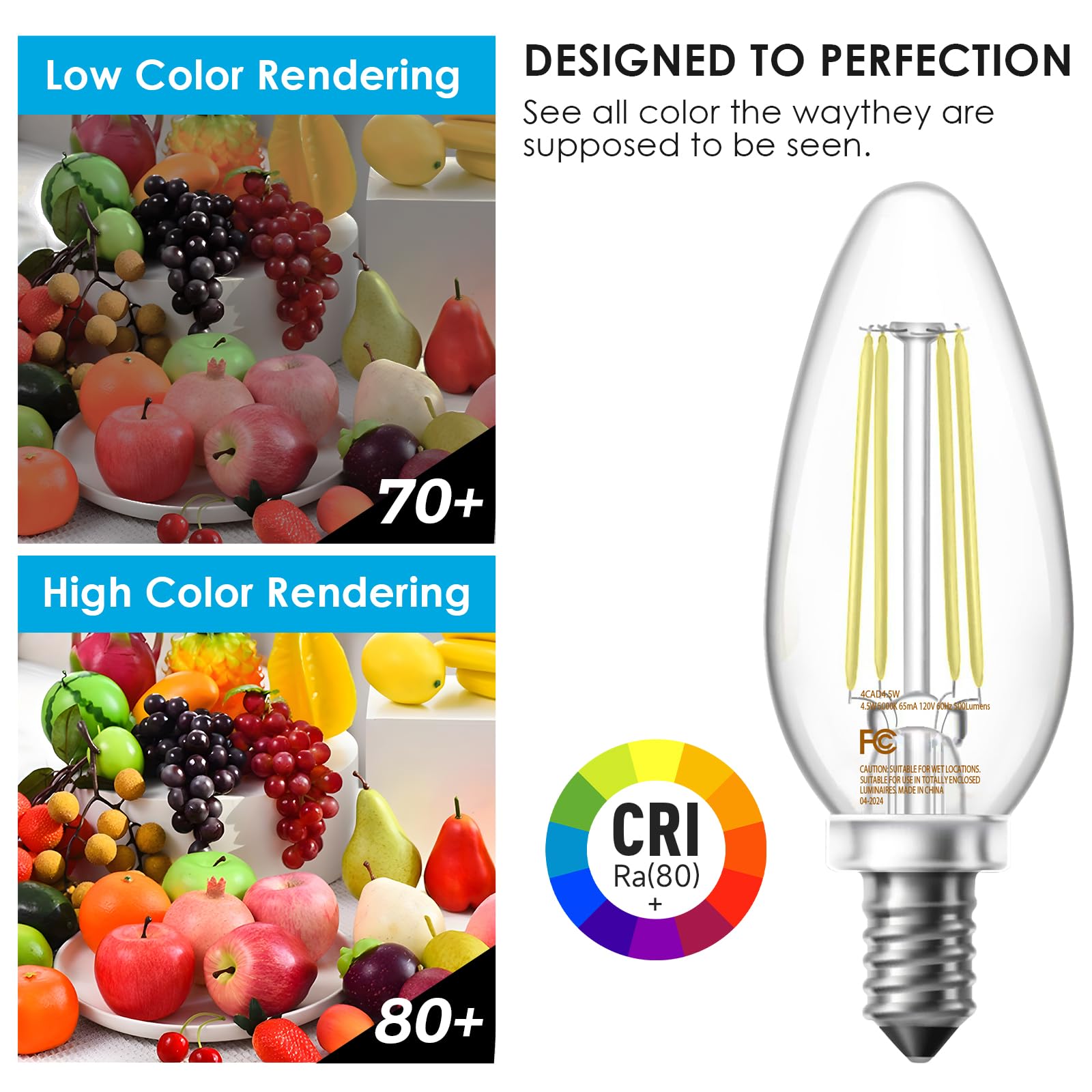 VOLIVO Dimmable E12 LED Candelabra Bulbs 60W Equivalent, 5000K Warm White, 24 Pack