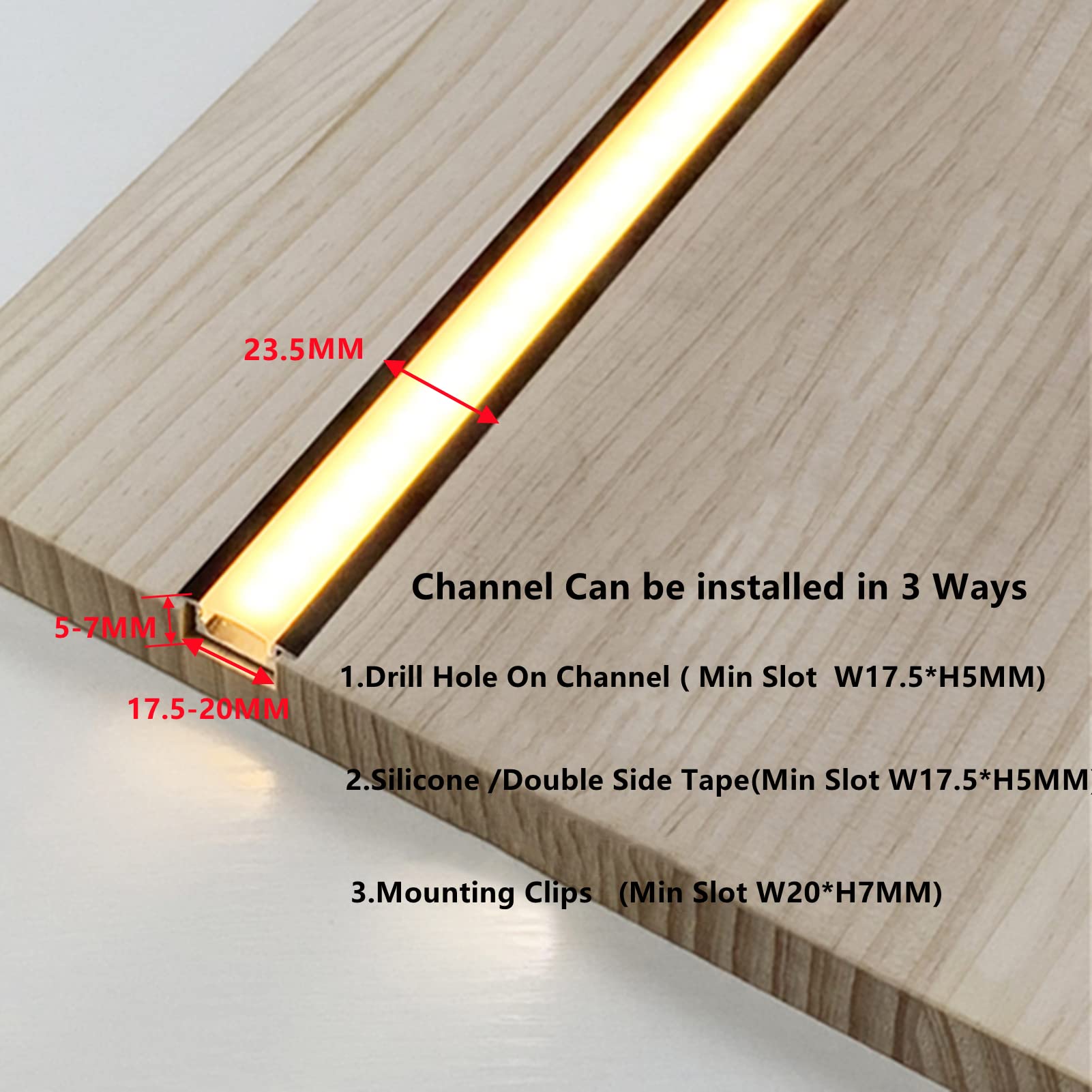 Thmoother Recessed Led Strip Black Channel Diffuser 10-Pack 6.56Ft,23.5X7Mm Tape Track With Flange,Flush Mounted Wardrobe Bookcase Wine Cabinet Wooden Furniture Groove Integrated Low Profile