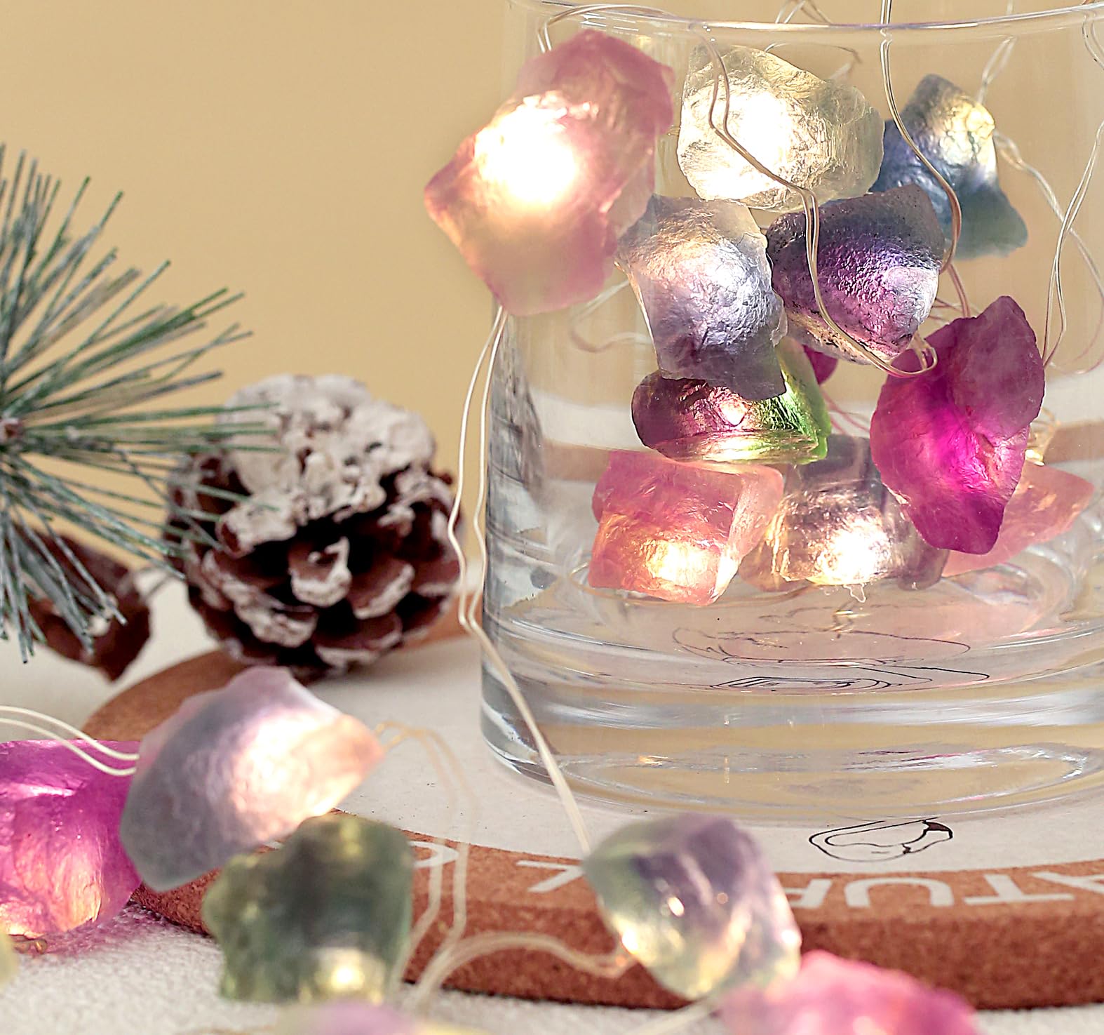 MIYA LIFE Fluorite String Lights 20 LED USB/Battery Operated 6.5 FT Multicolor Nature Crystal Decor