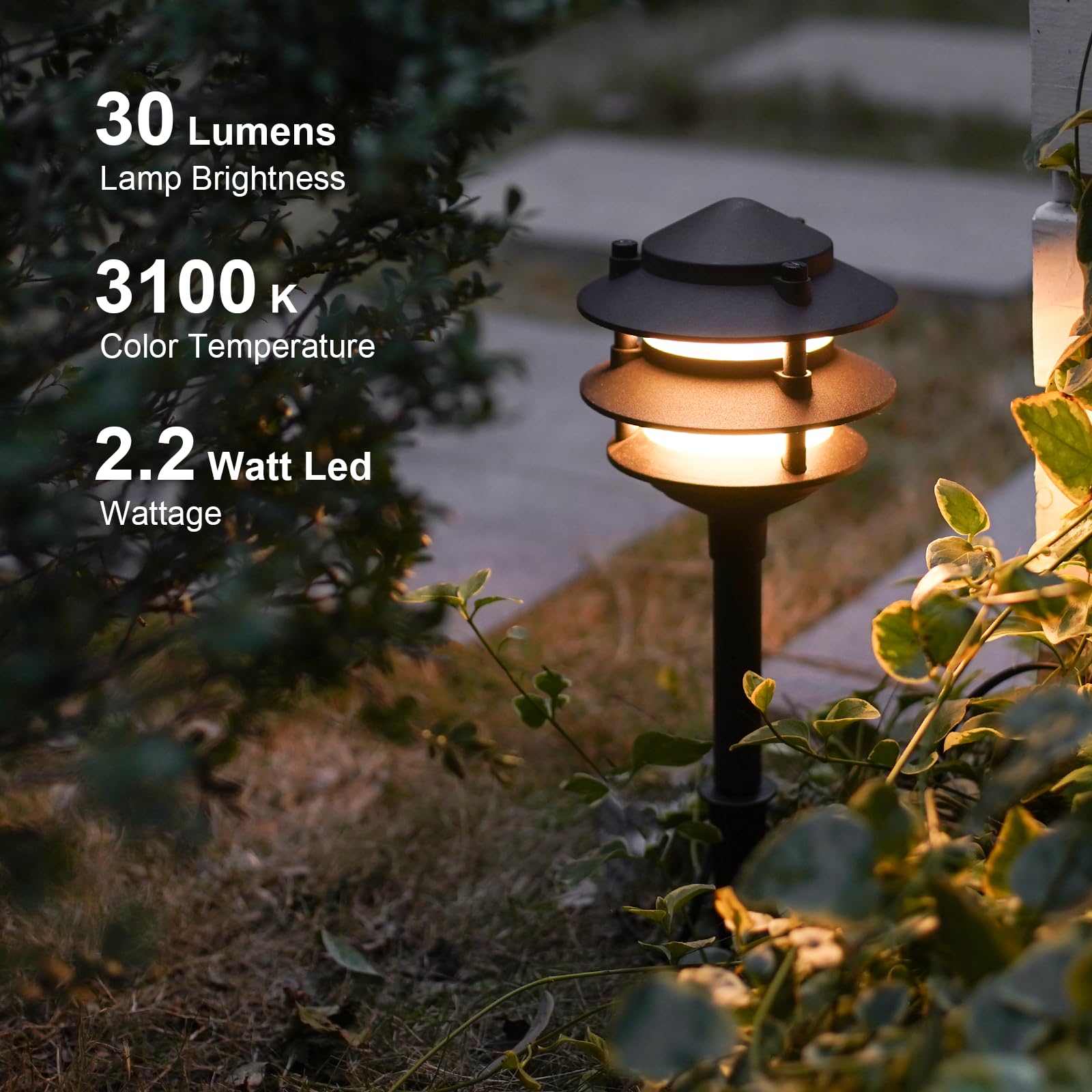 GOODSMANN 8PK Low Voltage Landscape Pathway Lights, 2.2W LED, Warm White, Black Aluminum, Model 9122-21102-S