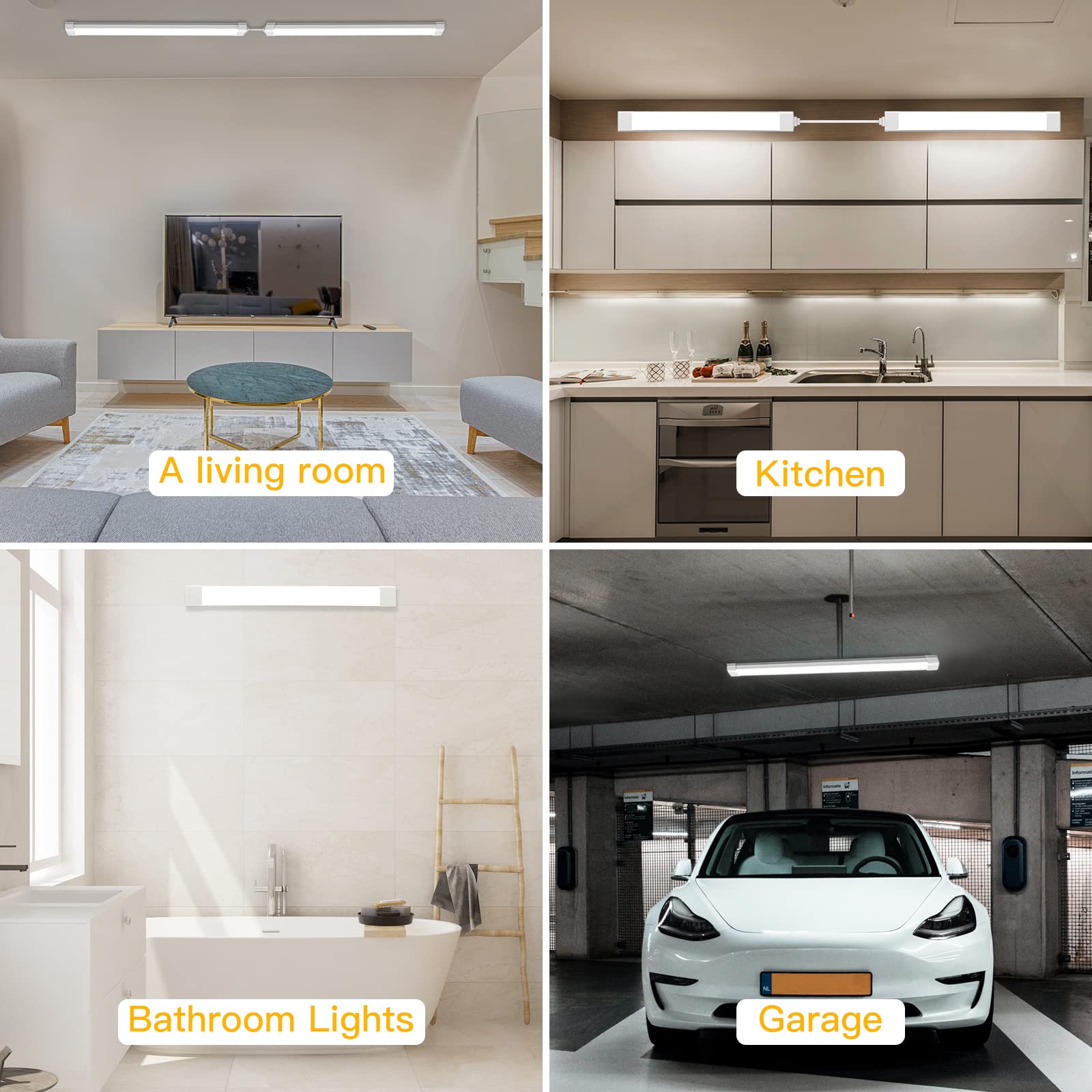 Led Closet Light, 1.4Ft 17In With Plug, 16W 1700Lm 5000K Ip65 Linkable Ceiling Shop Light With No/Off Switch Plug Cord